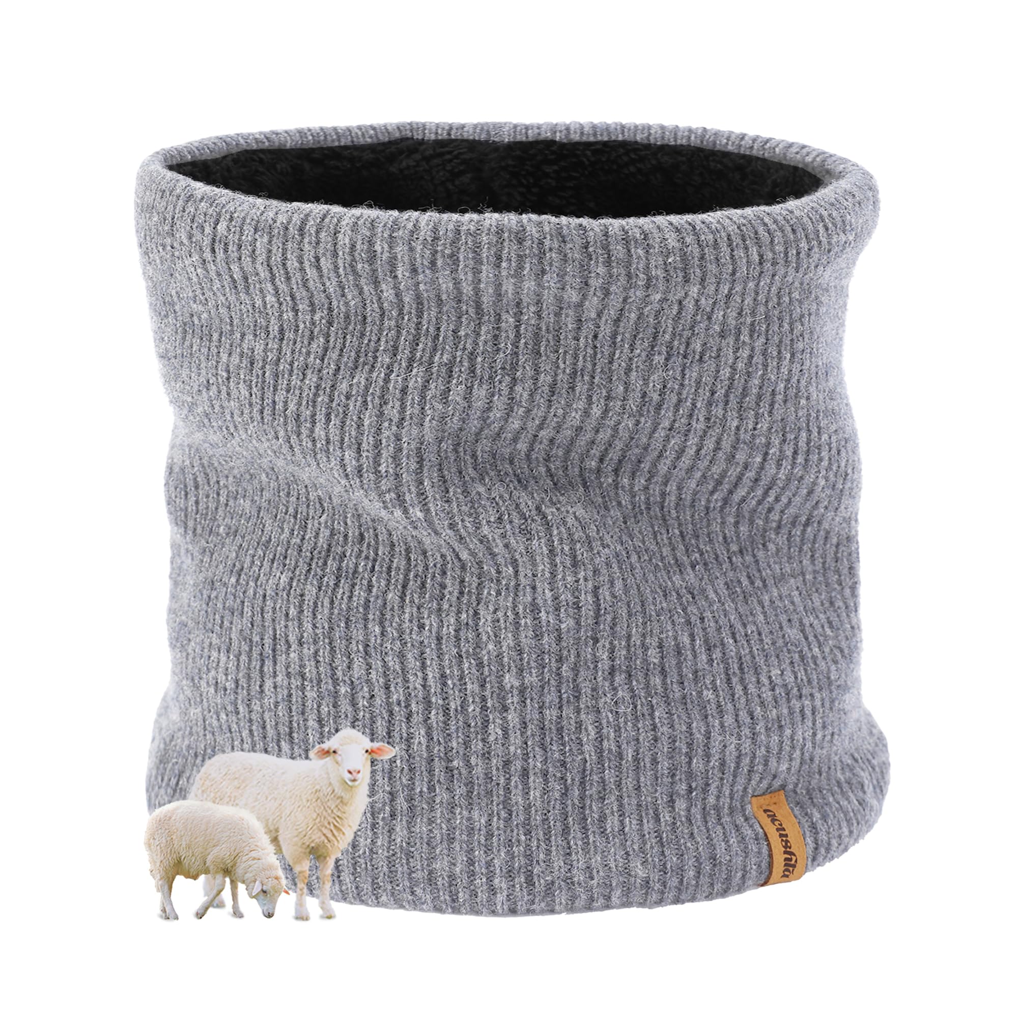 Acushla Unisex Light Grey Merino Wool Neck Gaiter For Men & Women - Fleece Lined Heavyweight Warm Knitted Scarf Neck Warmer Ski Face Mask (Light Grey)