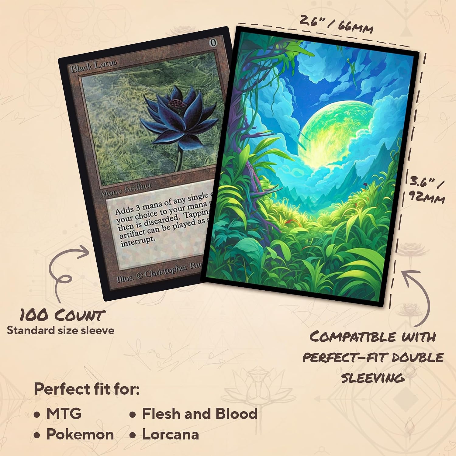 Planet Green MTG Card Sleeves (Smooth) - 104 Count Standard Size TCG Sleeves - Compatible with Magic The Gathering - Double Sleeving - Original Art Design, Premium Protection