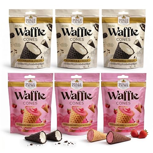 Dolce Calma Mini Waffle Cone Bites, Premium Belgian Chocolate Filled