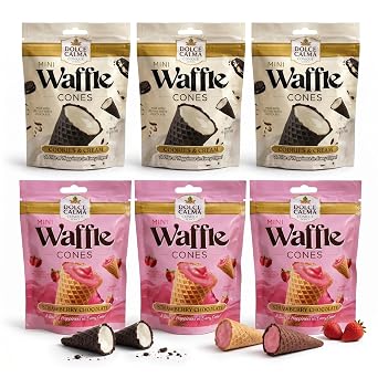 Dolce Calma Mini Waffle Cone Bites, Strawberry & Cookies and Cream
