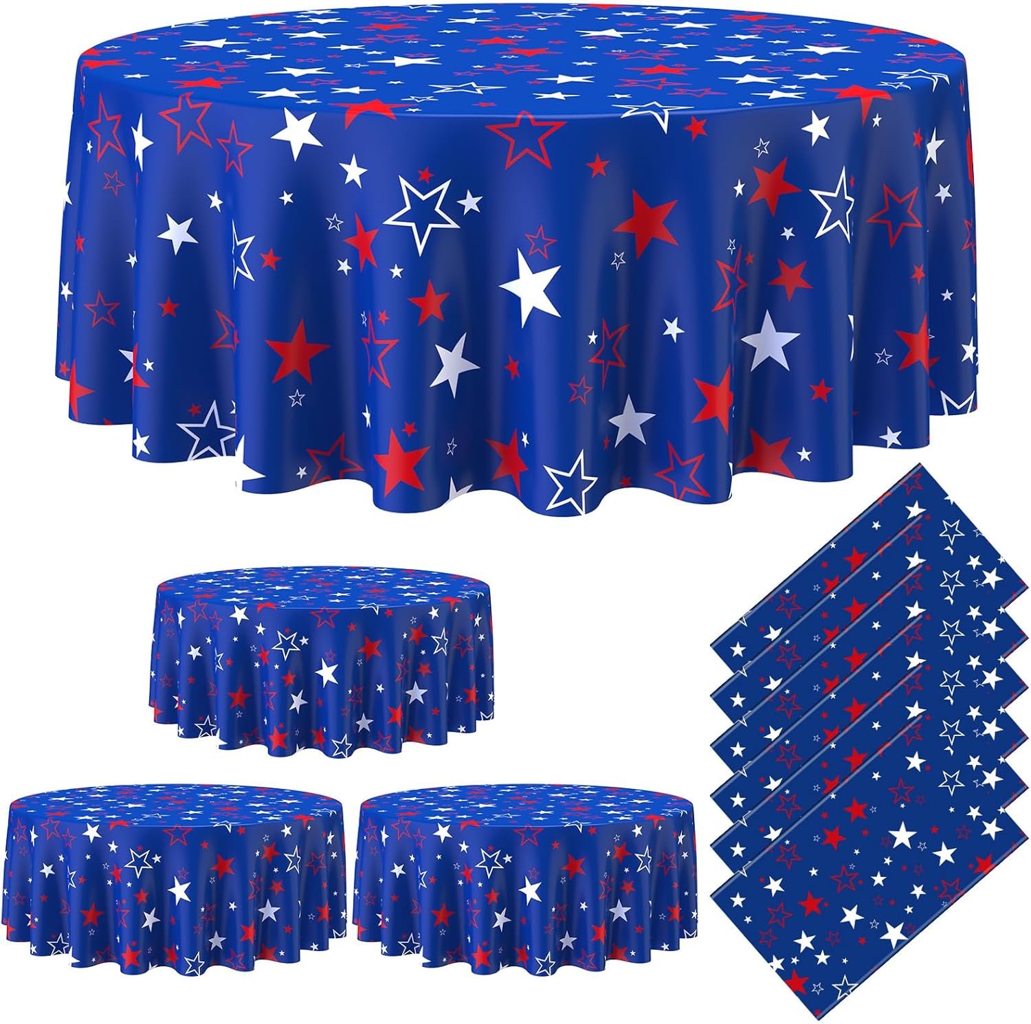 Oudain 6 Pcs 4th of July Tablecloth 84 Inch Plastic American Flag Tablecloths Disposable 4th July Table Cover for Summer Graduation Memorial Independence Day Patriotic Party Supplies (Blue)