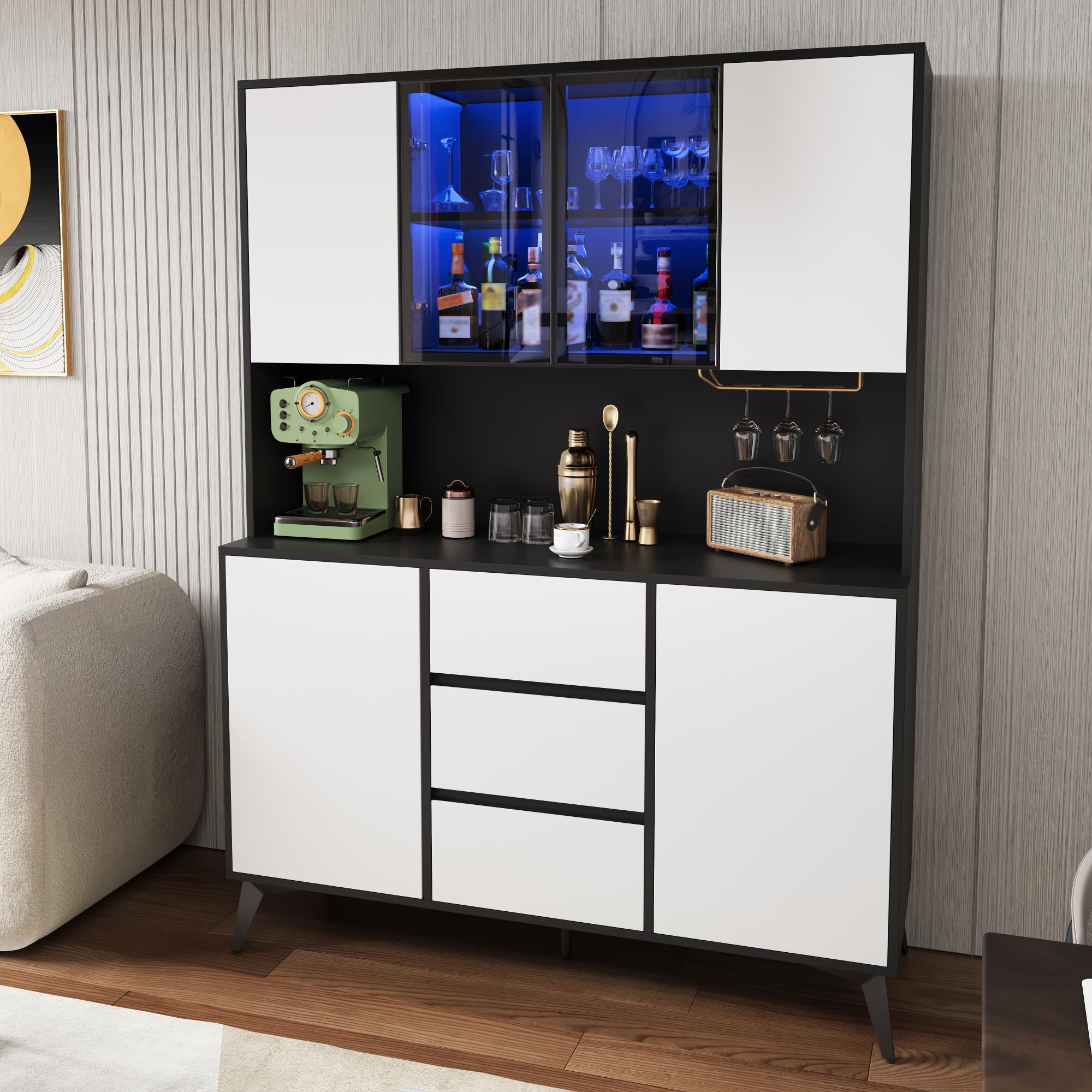 Moimhear vetrina, credenza, armadio per sala da pranzo, armadio da cucina, app con LED a colori regolabili