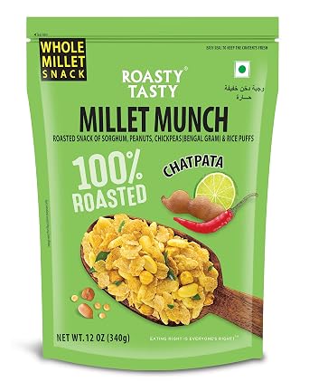 Roasty Tasty Whole Millet Munch Crunchy Chatpata Roasted Namkeen Snacks Value Pack -340g | Snacks | Export Quality | Diet Indian Snacks