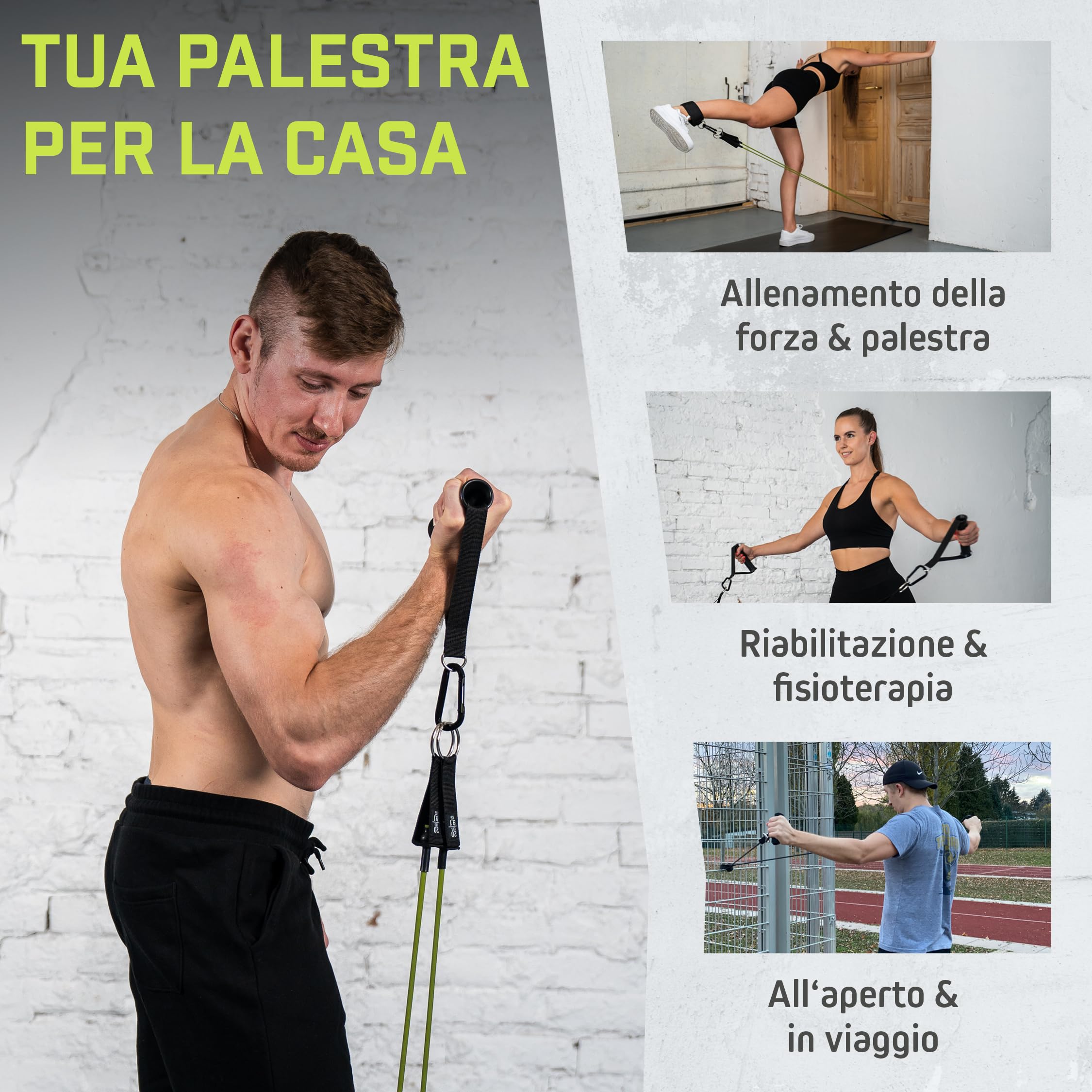 Wild Instincts® Resistance band Set/Elastici con Maniglie per l'allenamento a Casa/Bande Elastiche Fitness/Fasce Elastiche Fitness/Accessori Palestra/Bande di Resistenza Fitness