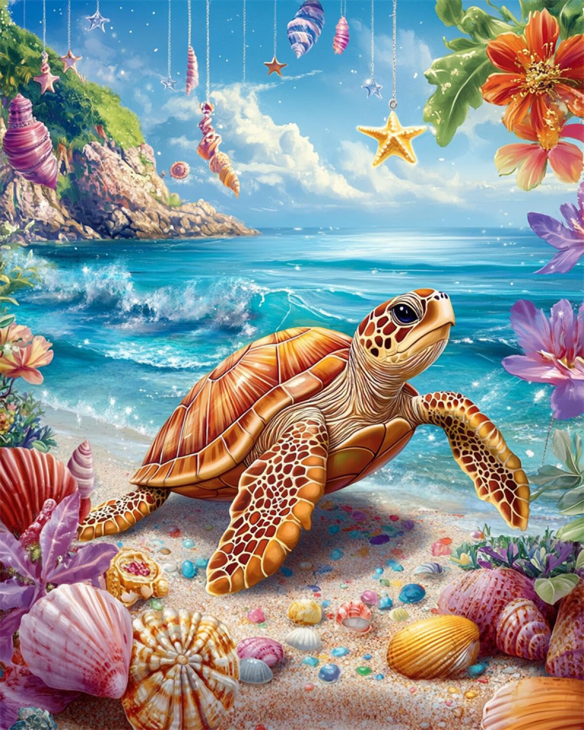 LFYNIORS DIY Perlenstickerei Komplett Set Strandschildkröte Tier Perlenstickerei-Bastelset Für Anfänger Und Erwachsene,Handgemachte Geschenke,Starter-Stickset Für Bastelliebhaber 40x50cm