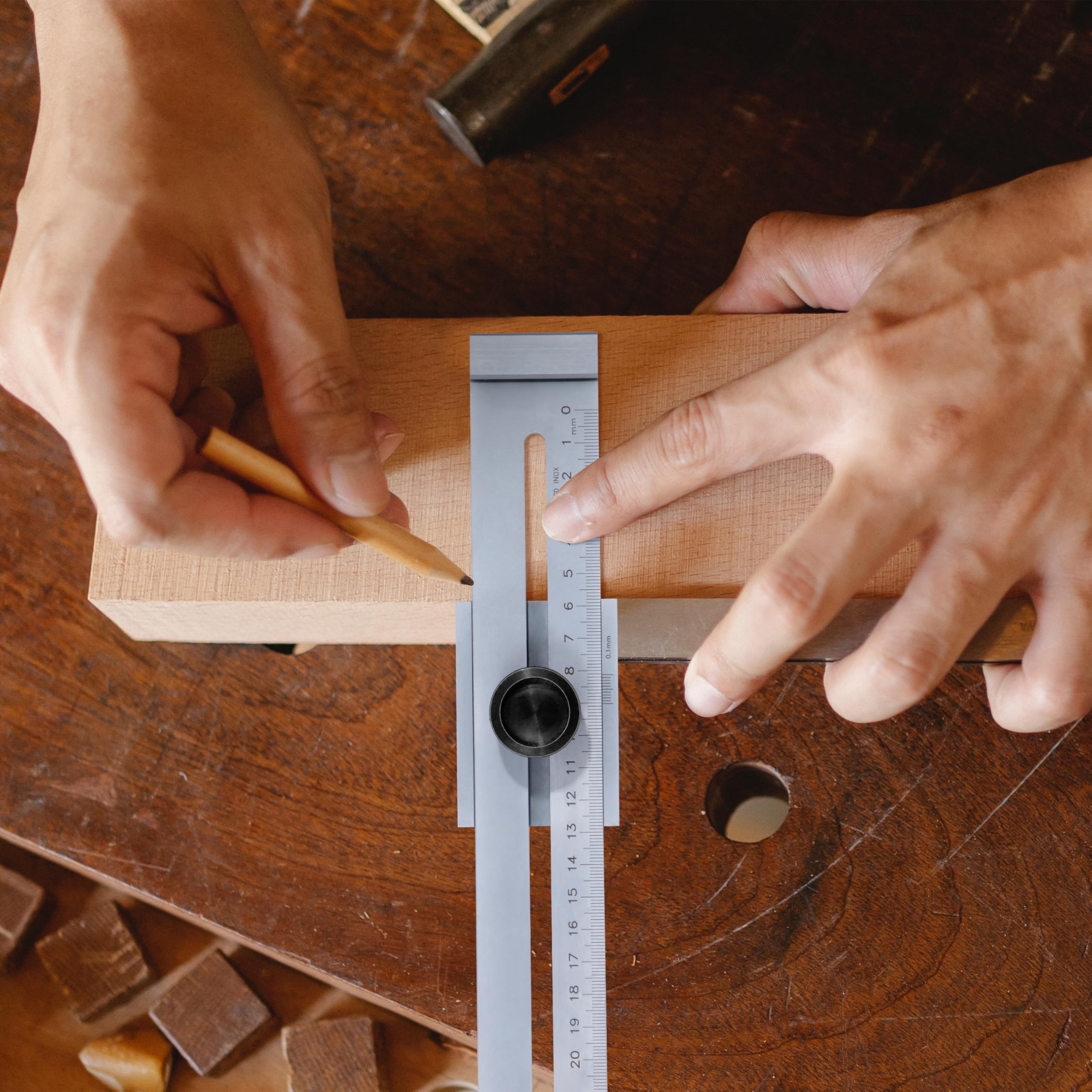 Acier au Carbone Outils de Mesure, 0-300mm Plage de Mesure Jauge de Marquage, Règle de Ligne Coulissante, Trusquin de Traçage Métal pour Menuisier, Ingénieurs, Bricolage