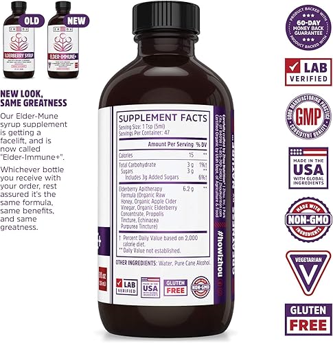 Miniatura 2 de Zhou Nutrition Elder-Mune+ Jarabe – Jarabe orgánico de saúco negro para adultos, elixir de apoyo inmunológico con vinagre de sidra de manzana,