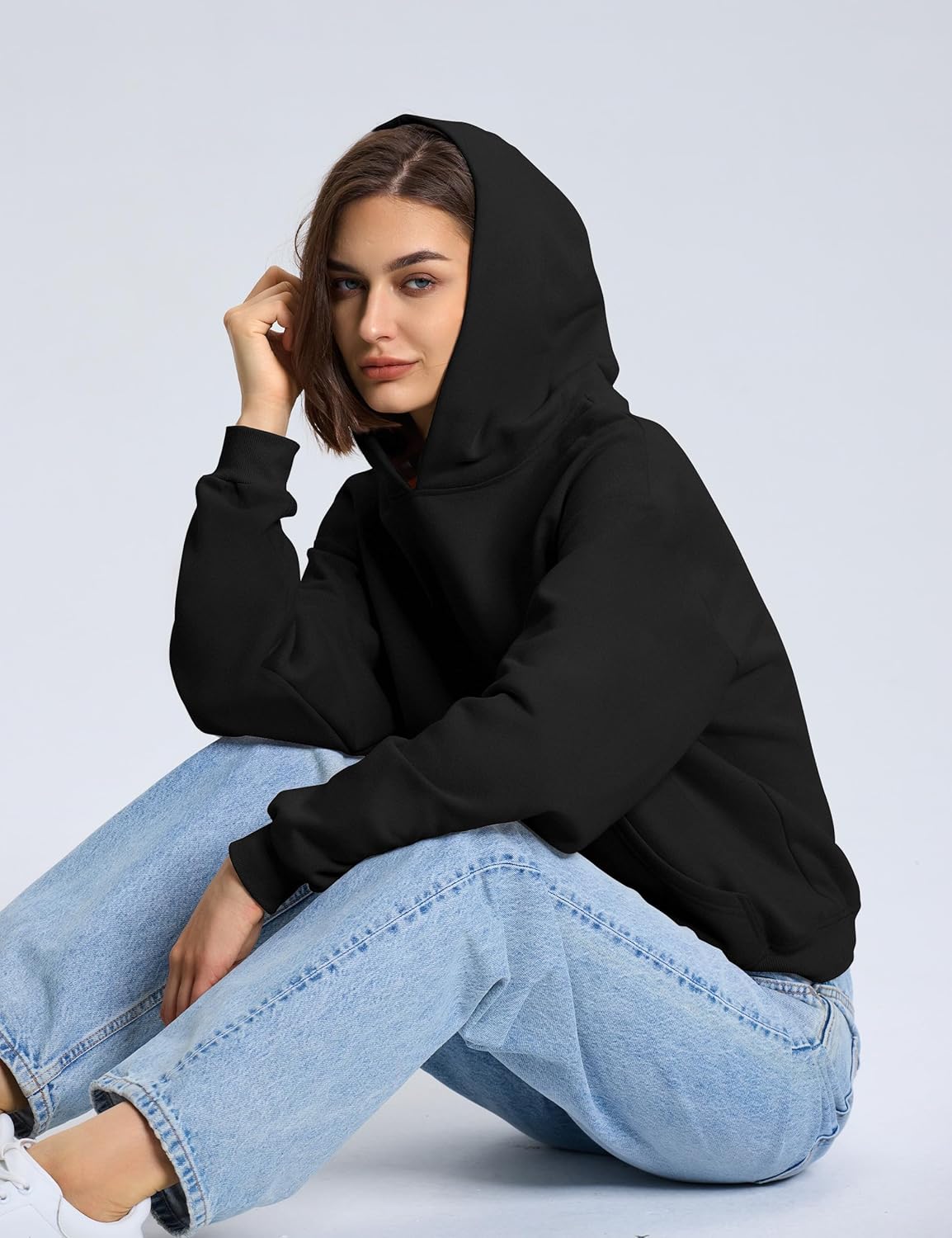 PrettyGuide Women's Oversized Hoodie Fleece Cropped Sweatshirt Long Sleeve Lightweight Pullover with Pocket - Image 8