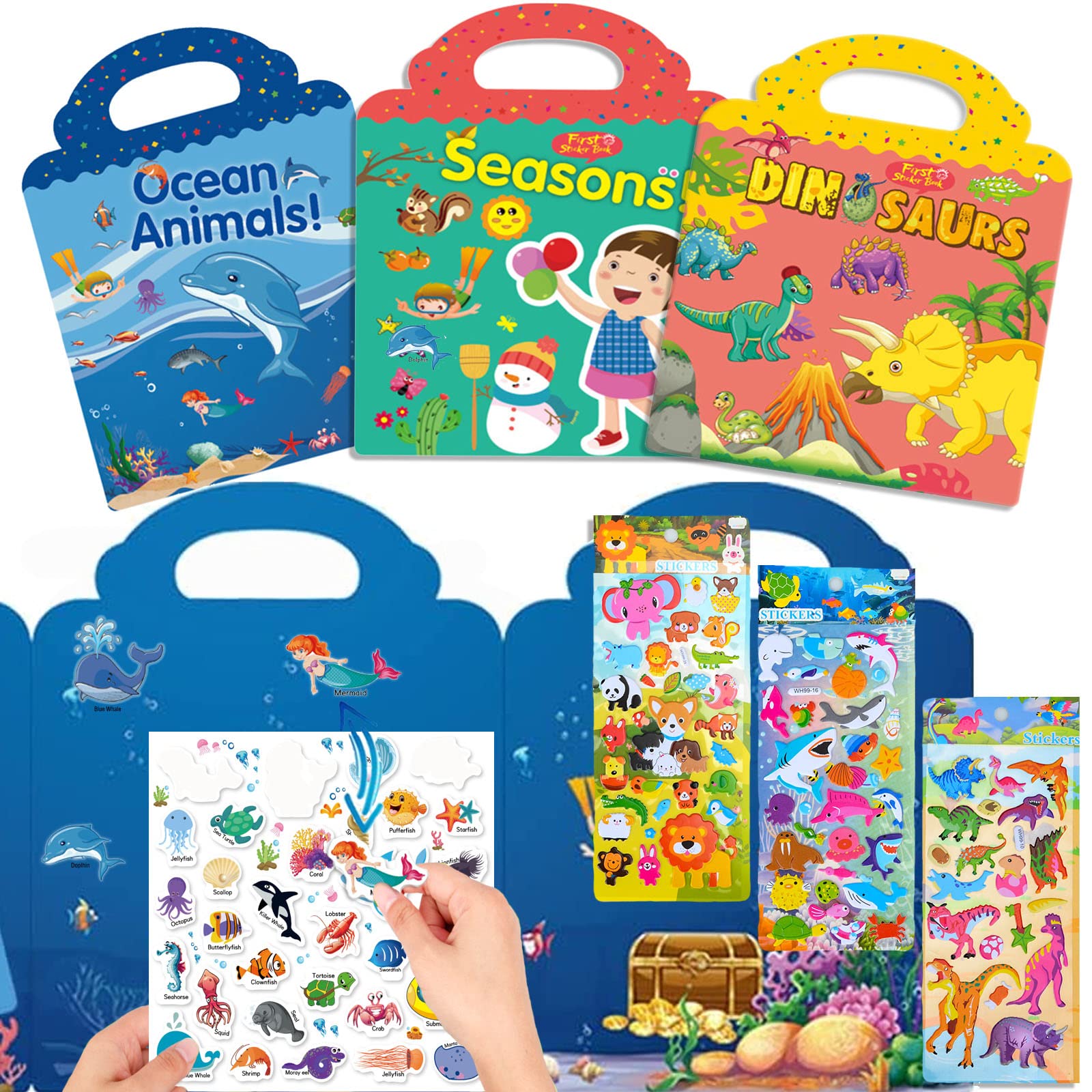 Stickerboek voor kinderen, herbruikbaar stickerboek dinosaurus, voertuig, dierentuin, stickers voor kinderen 3-6 meisjes jongens pedagogisch leren speelgoed (3 stuks - dinosaurus, voertuig Stickerboek voor kinderen, herbruikbaar stickerboek dinosaurus, voertuig, dierentuin, stickers voor kinderen 3-6 meisjes jongens pedagogisch leren speelgoed (3 stuks - dinosaurus, voertuig