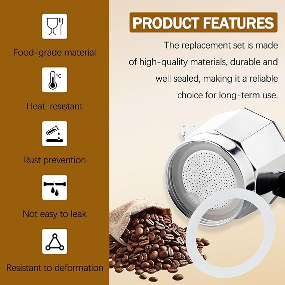 Replacement Filter Set for 3 Cup Stove Top Espresso Maker Aluminum Filter