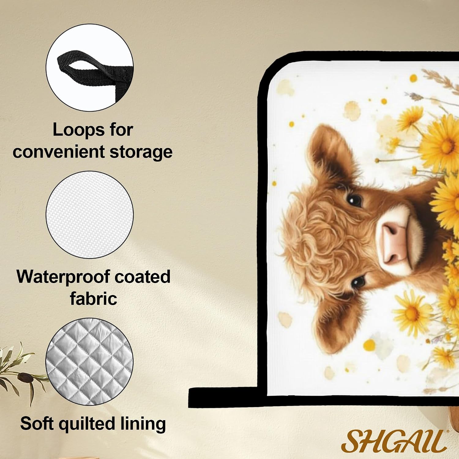 Highland Cow Flower Oven Mitts with Matching Potholders - Heat Resistant Kitchen Accessories for Baking, Grilling, Cooking, Gifts for Women
