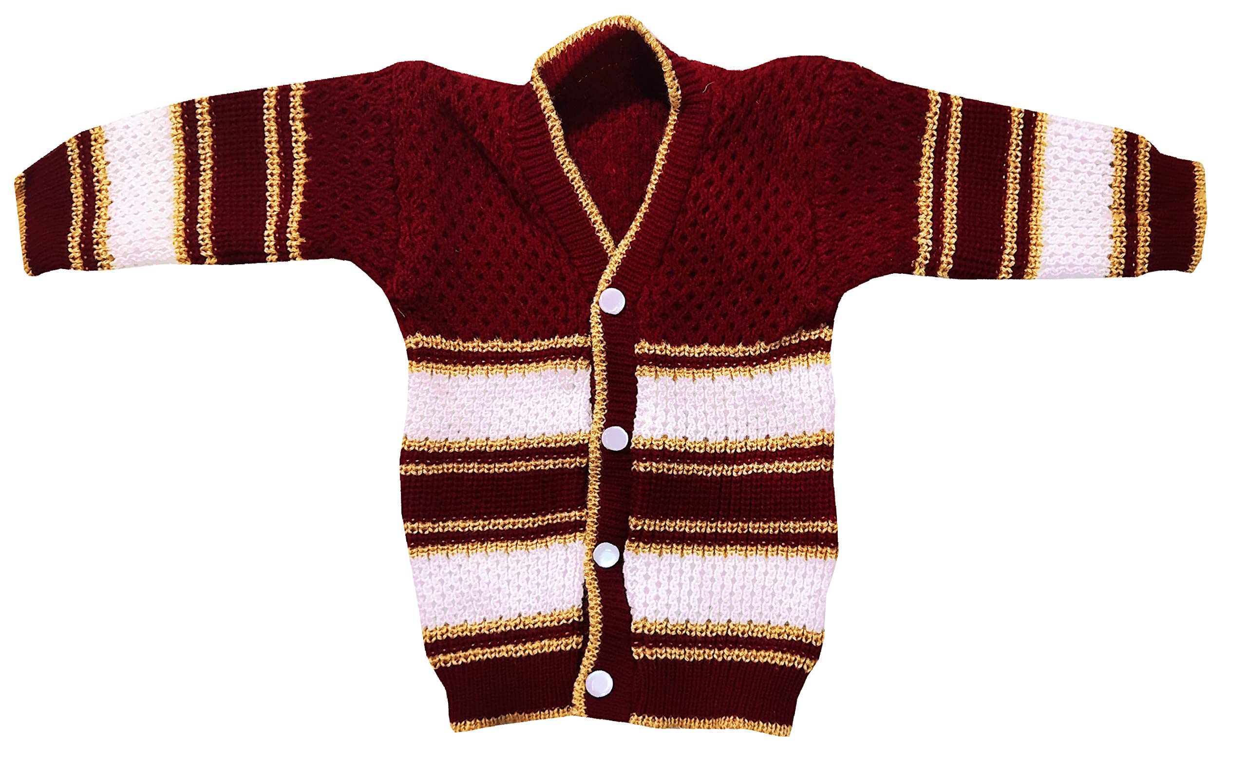 little PANDA Born Baby Sweater for Baby Boys & Baby Girls Woollen Full Sleeves, V Neck Sweater Top, Bottom, Cap & Booties Set (0-3 Months) (Maroon) - Image 3 thumbnail