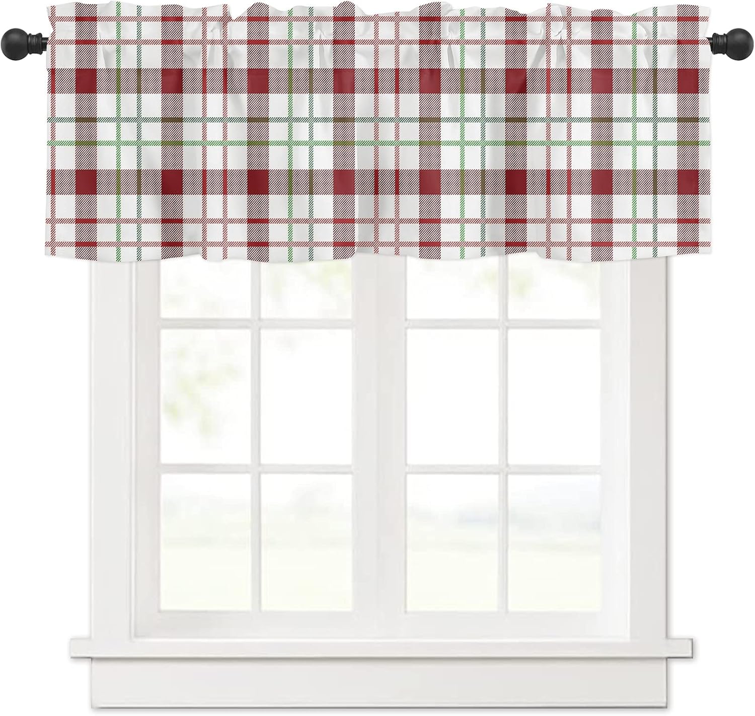 Window Curtains Valances, Christmas Green Red White Plaid