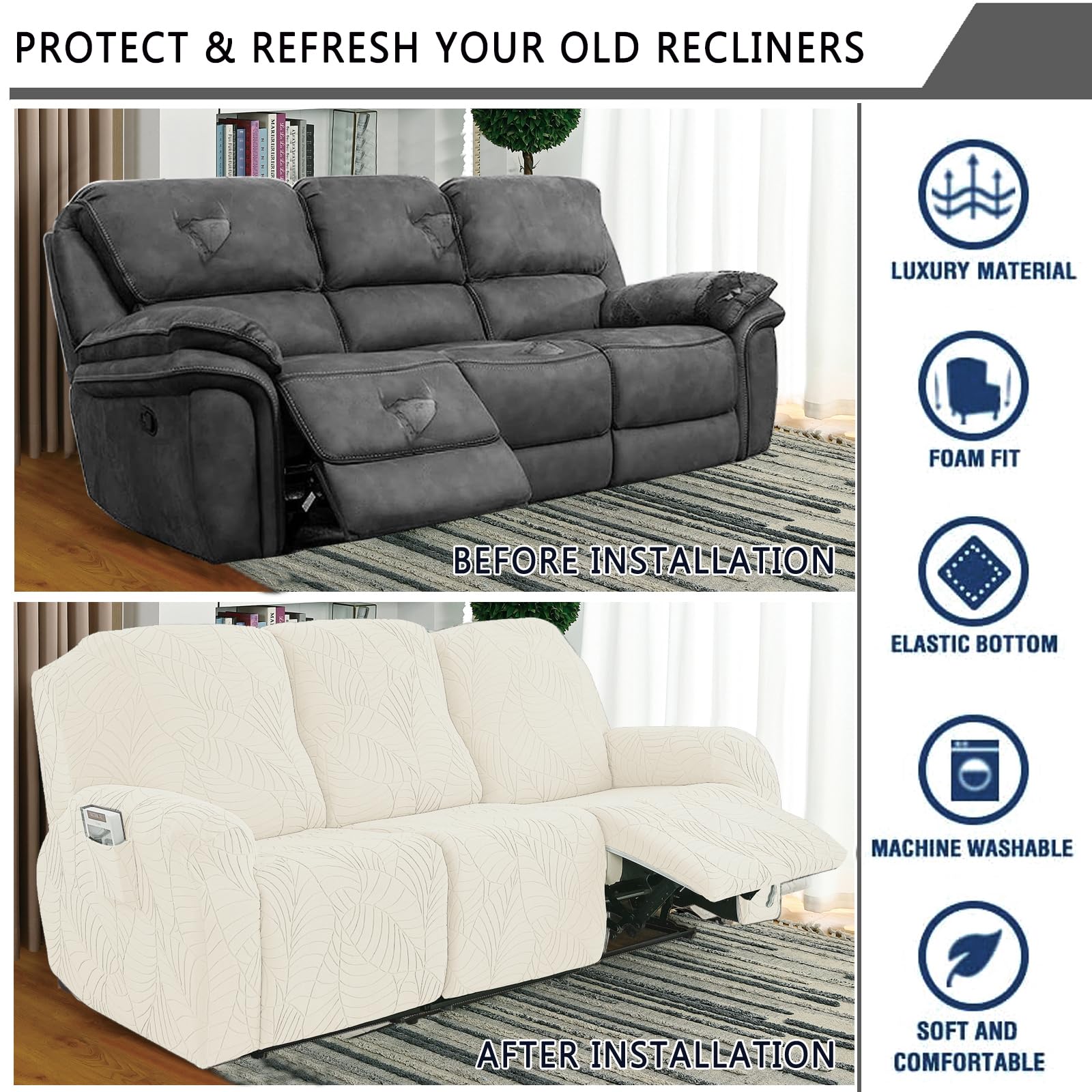 KELUINA 2024 New Jacquard Recliner Chair Covers, Stretch Polyester Spandex Recliner Cover - Image 4