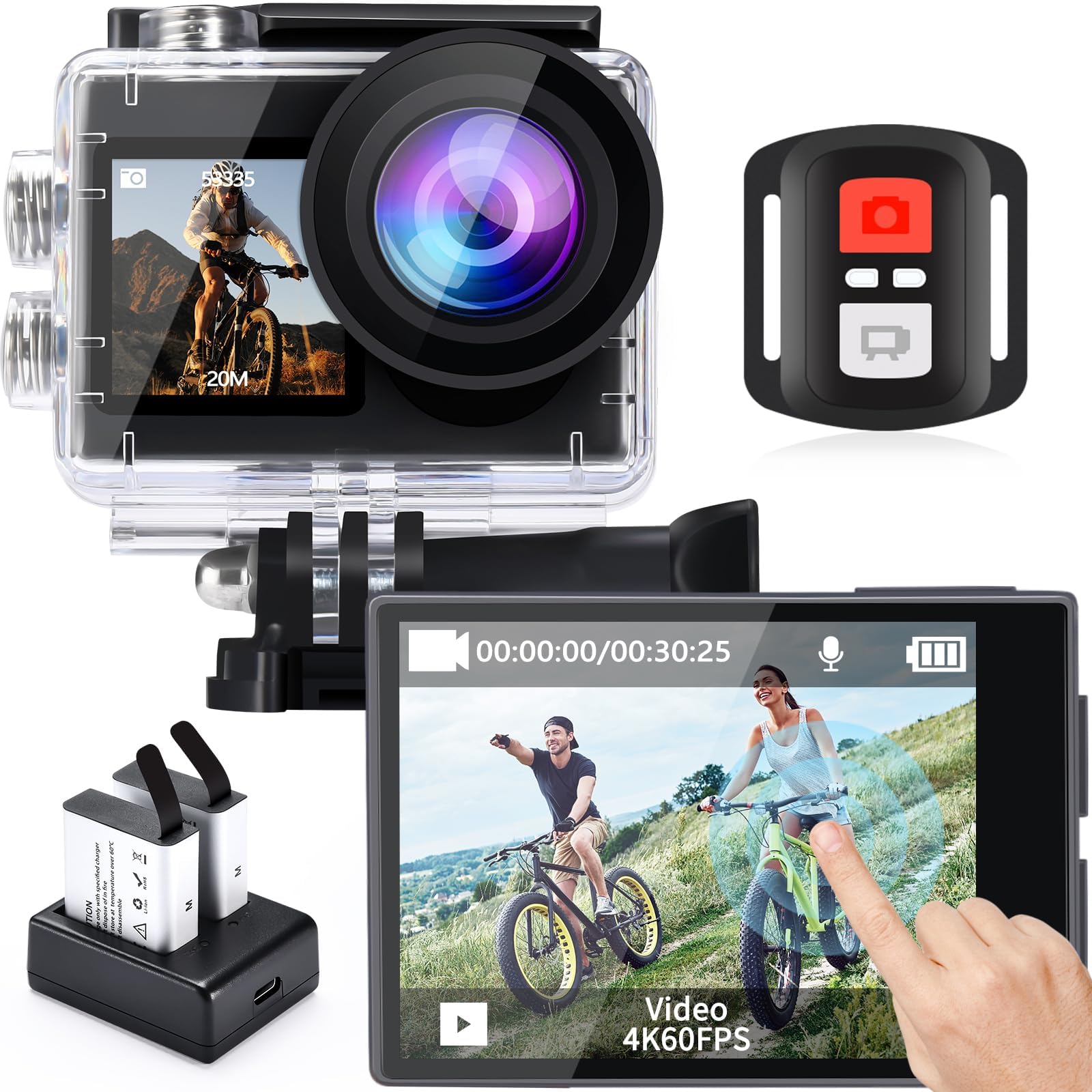 i8 Action Camera with 20MP, 5X Zoom, Underwater Waterproof Camera with Optimized EIS, Video & Photo Editing by Snap Pro App, WiFi Remote Control for Diving, Cycling and Vlogging