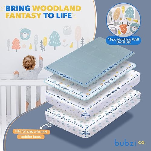 Miniatura 5 de Bubzi Co Juego de ropa de cama para cuna para niños, 5 piezas, incluye 2 sábanas para cuna, edredón de algodón, manta de bebé y juego de calcomanías