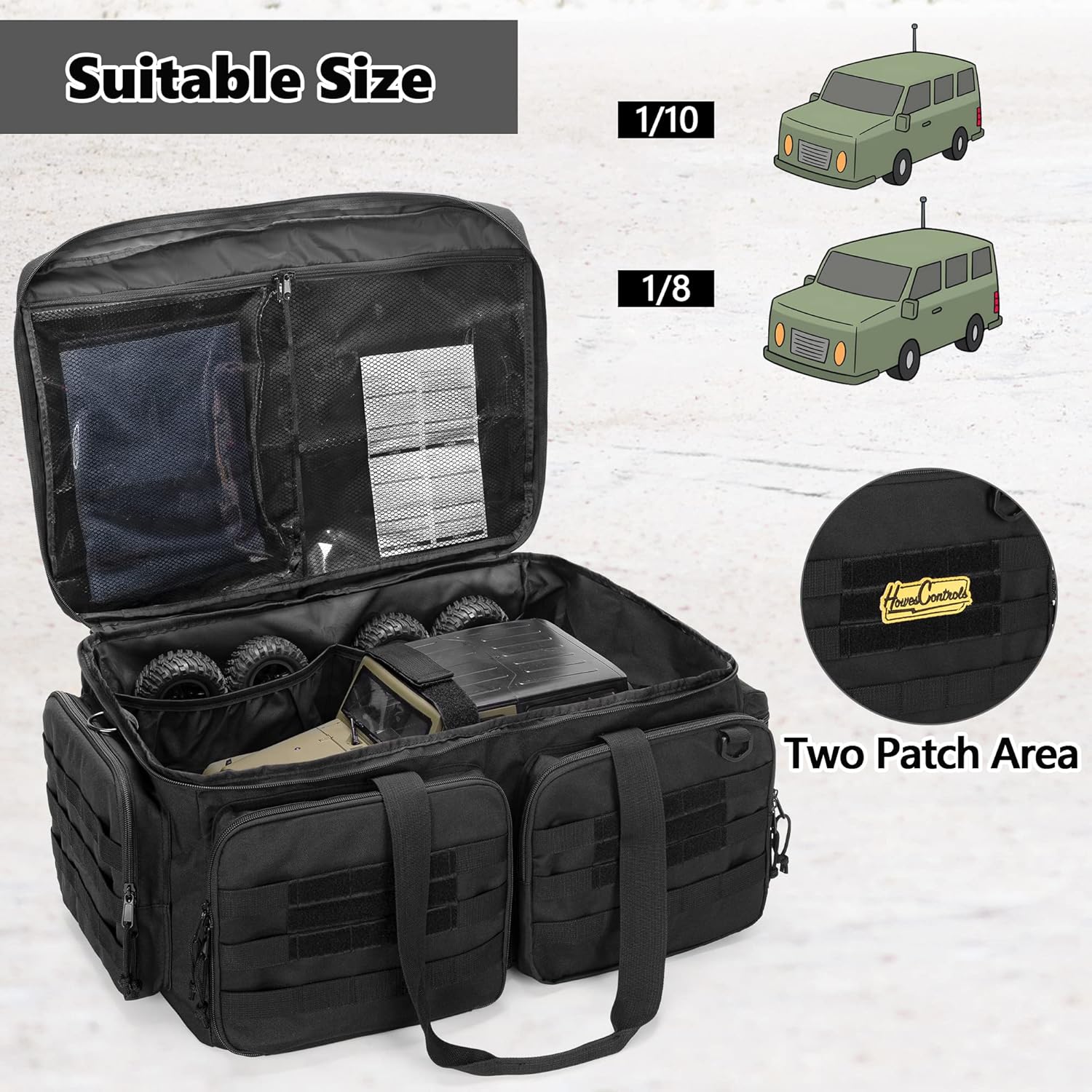 RC Storage Bag for 1/8 and 1/10 Car, RC Carrying Case with Bottom Solid Clapboard for Support and Multi-Pockets for RC Tools (Patent Design)