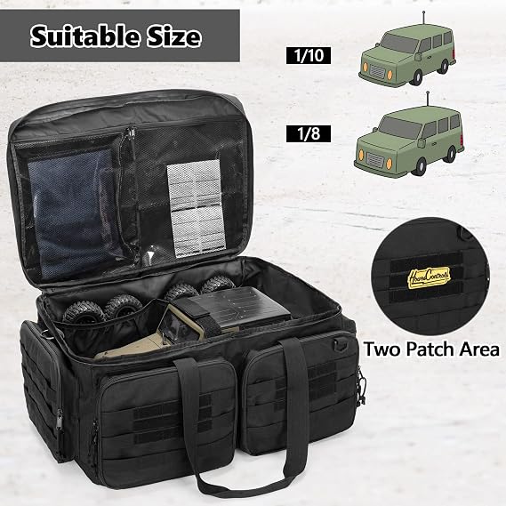 GOBUROS RC Storage Bag for 1/8 and 1/10 Car, RC Carrying Case with Bottom Solid Clapboard for Support and Multi-Pockets for RC Tools (Patent Design)