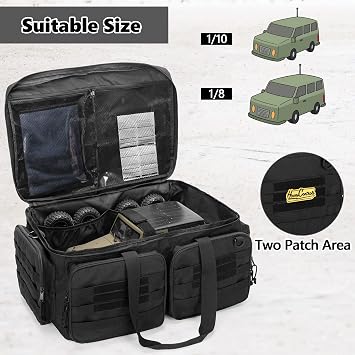 GOBUROS RC Storage Bag for 1/8 and 1/10 Car, RC Carrying Case with Bottom Solid Clapboard for Support and Multi-Pockets for RC Tools (Patent Design)