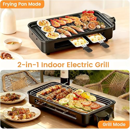 Miniatura 2 de Parrilla eléctrica 2 en 1 para interiores de 1500 W, sin humo, sin humo, con red de parrilla y placa extraíble antiadherente, parrilla coreana de