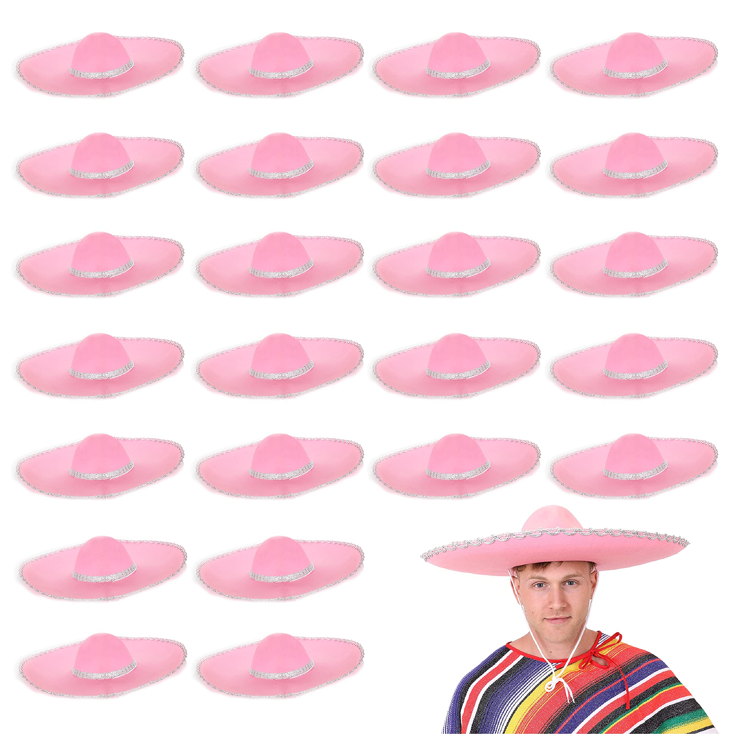 Large Pink Mexican Sombrero - Pack of 1 - Jumbo Pink Felt Sombrero with Silver Trim - Adults Mexico Mariachi Hen Party Cinco de Mayo Fiesta Fancy Dress Costume Accessory