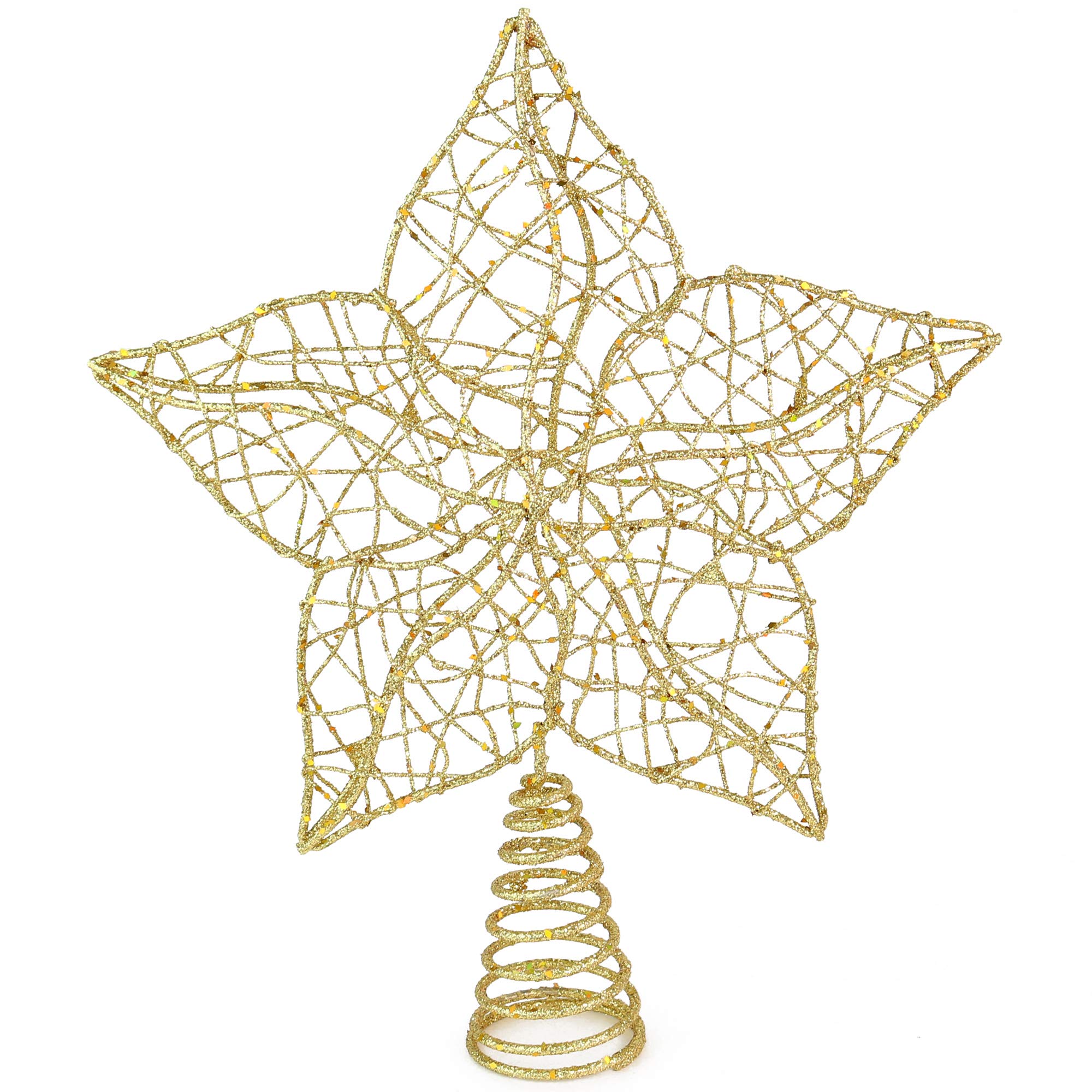 Ornativity Glittered Star Tree Topper - Christmas Gold Sparkle Wire Star Flower Leafy Petal Holiday Decor Xmas Trees Top Toppers Decorations 12