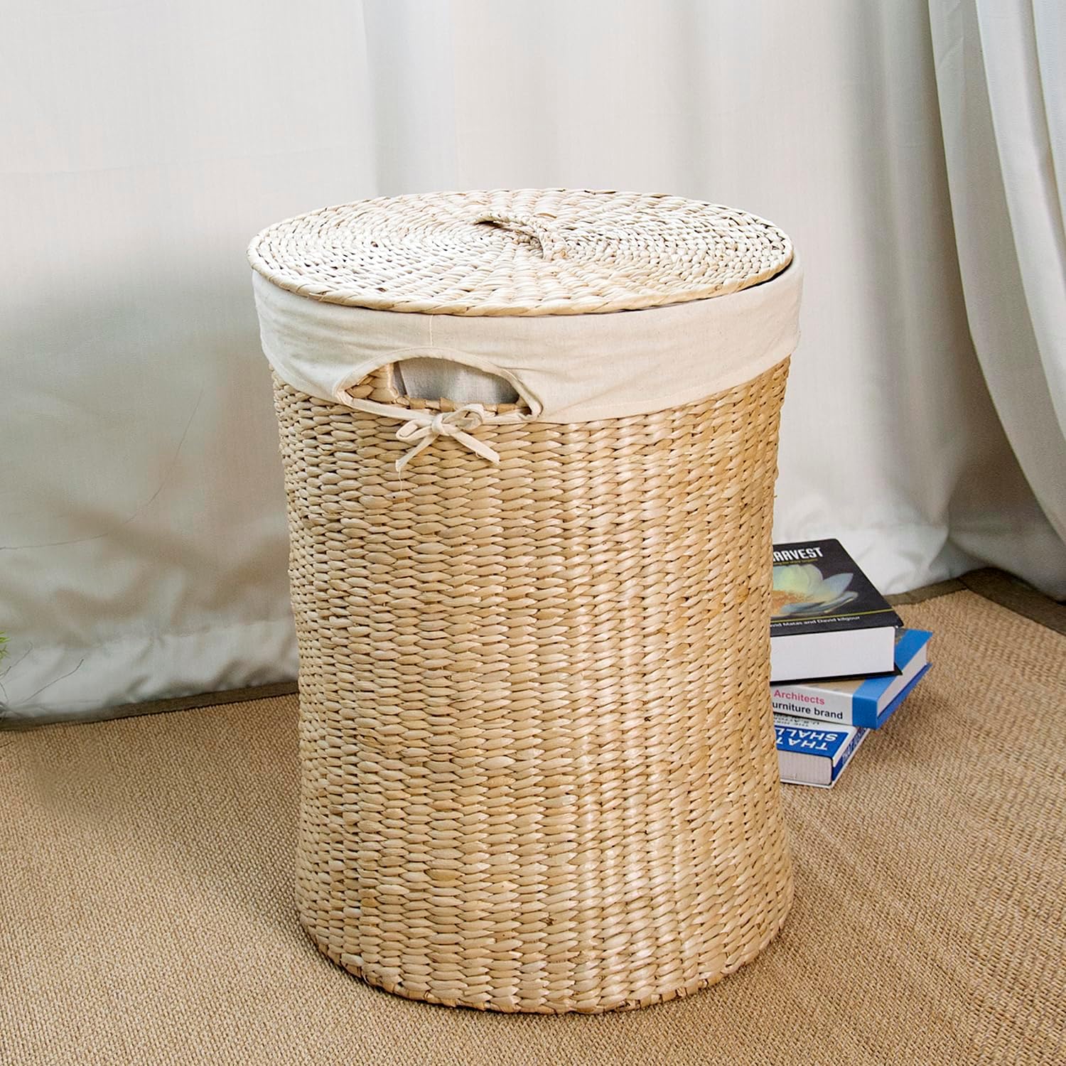 Hand Wicker Laundry Basket with Lid,Hand Woven Laundry Hamper with Removable Liner,21 inch High,Multicolor