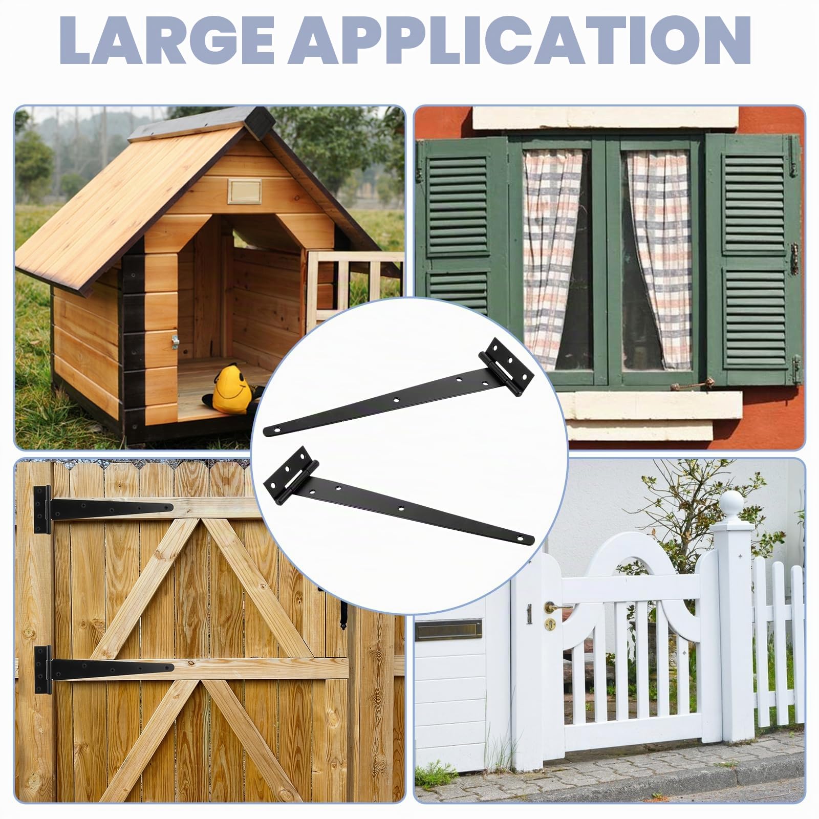 8pcs 25cm Charnières de Porte en T, Charniere Porte Lourde en Métal Galvanisé, Charnières en T Noir 10 Pouces avec Vis pour Portes de Hangar, Portes de Jardin, Fenêtres