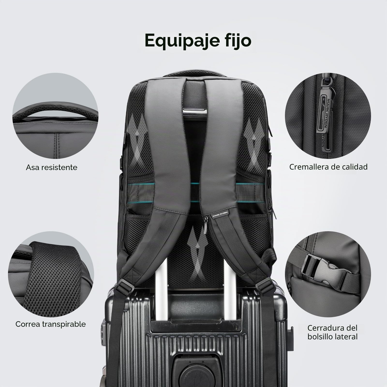 MARK RYDEN Markryden Mochila Antirrobo Impermeable, Mochila para Portátil Multiusos Puerto de Carga USB, Escolar Negocio Viajes Trabajo