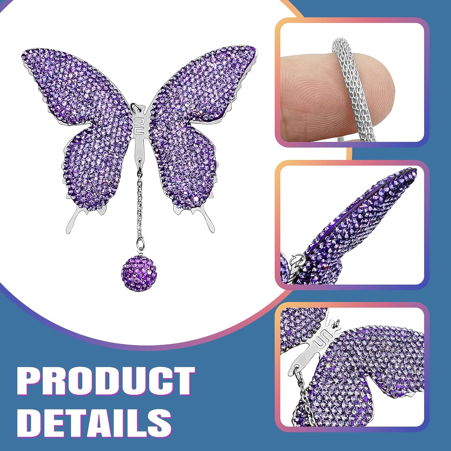 Bling Butterfly Car Accessories, Car Mirror Hanging Accessories, Car Decoration Lucky Hanging Interior Crystal Ornament Pendant Decor, Universal for Most Cars (Purple)