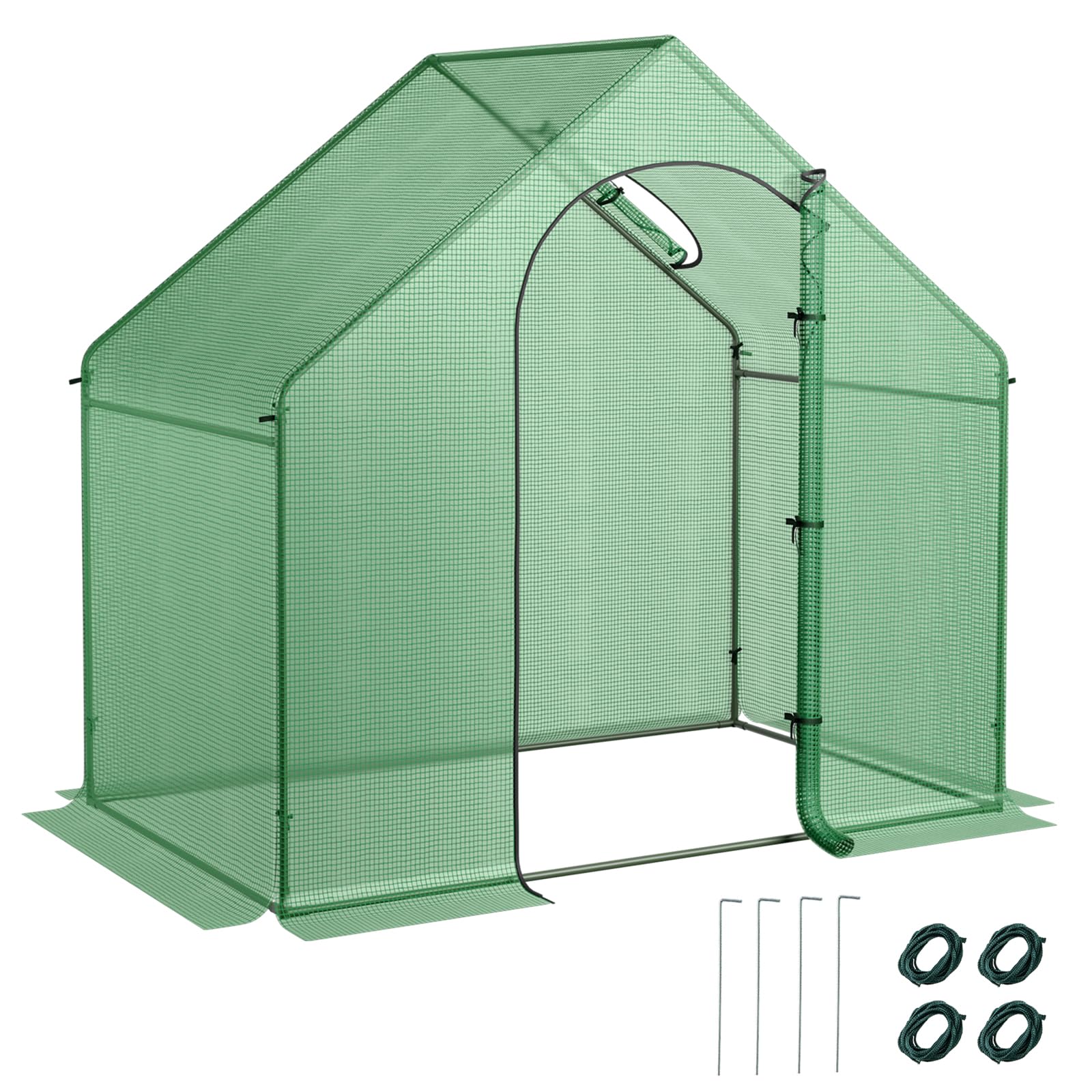 HOMASIS Serra da Giardino con Porta Avvolgibile, Serra da Balcone con Copertura in PE e Struttura Metallica, Casetta Resistente all'Inverno per Fiori, Verdure, 179 x 100 x 167 cm, Verde