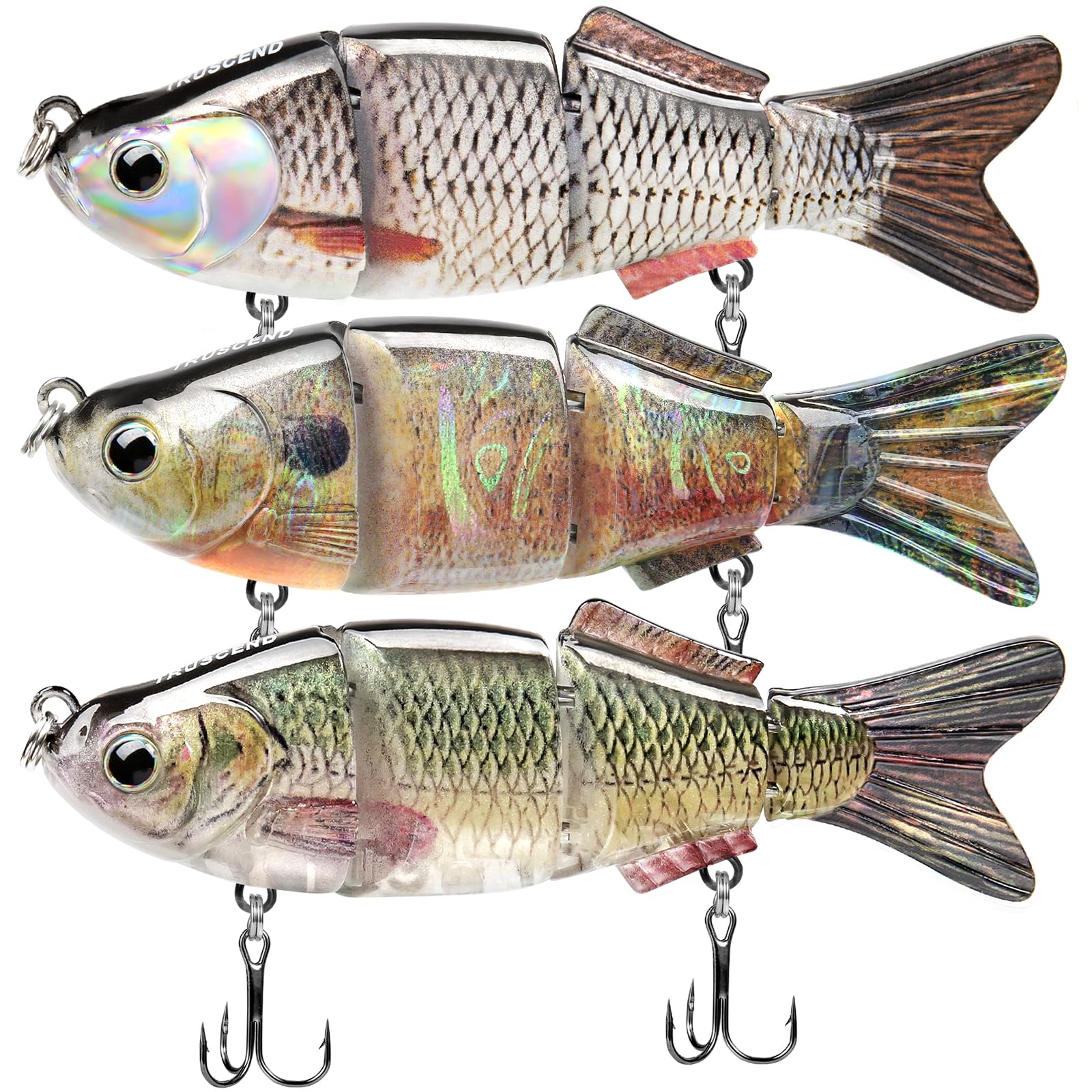 TRUSCEND Swimmax Easy Catch Fishing Lures with BKK Hooks, Wiggling, Vibrating, Rattling and Gurgling for More Bite, Heavy-Duty Dyneema Fiber Jointed Swimbaits for Bass, Trout, Walleye, Crappie, Pike