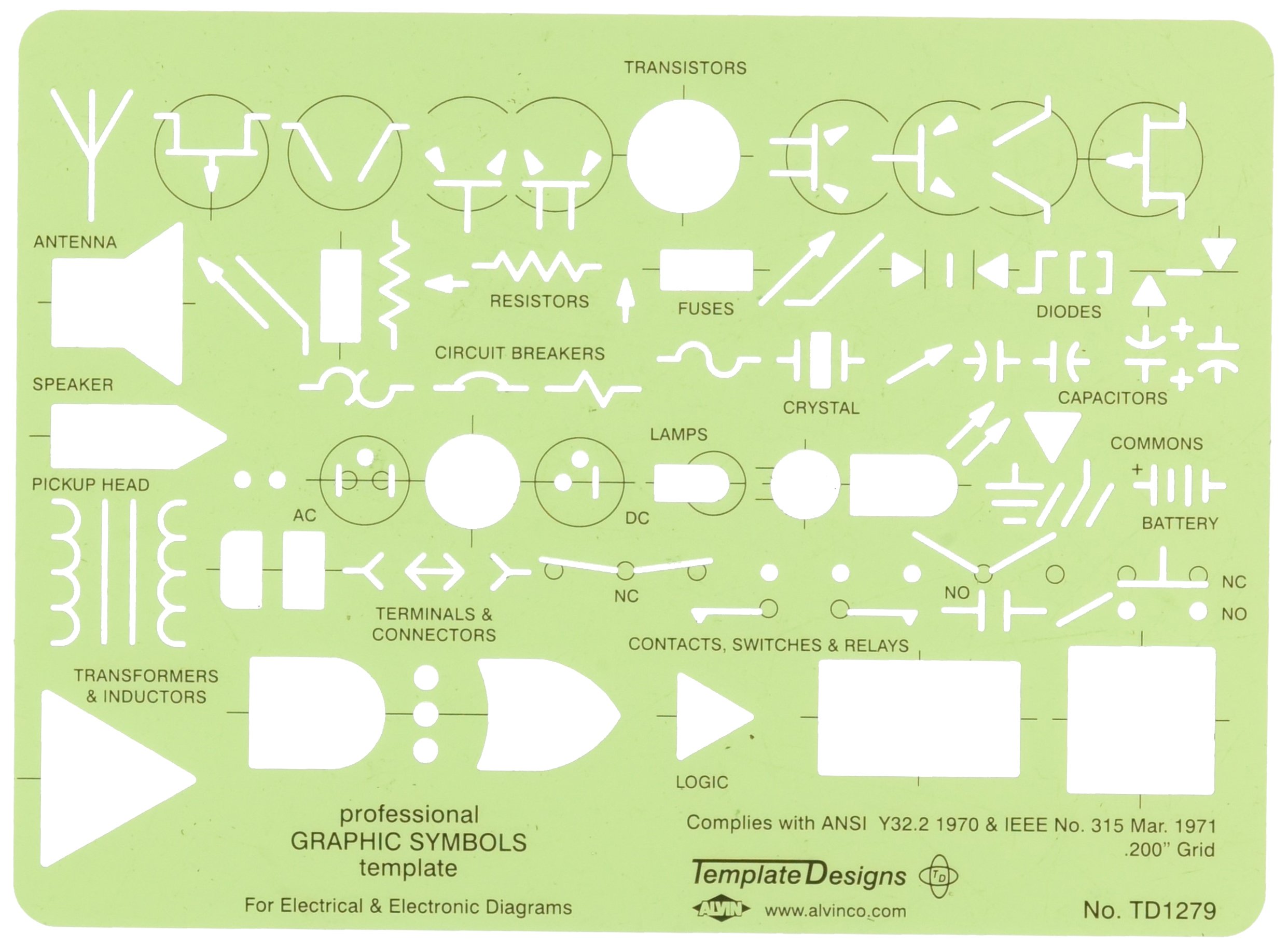 TD1279, Electric/Electronic Template, Design Tool for Students and Professionals Size: 5" x 7" x .03"