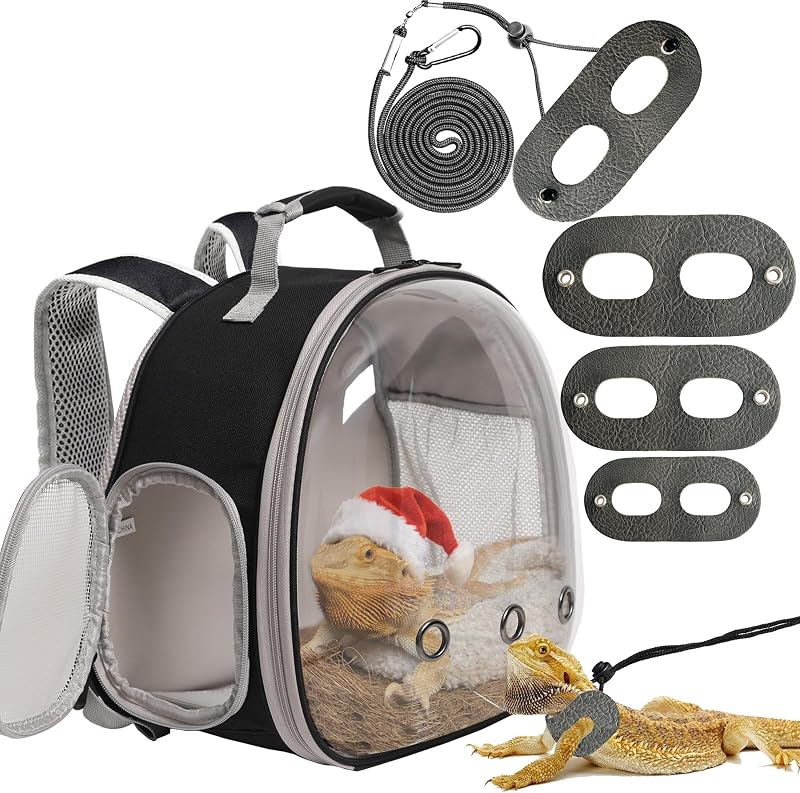 Mochila Transportadora para Répteis com Janela Bolha Transparente e Guia com Peitoral WEVONIGU, 12,7 x 20,32 x 20,32 cm