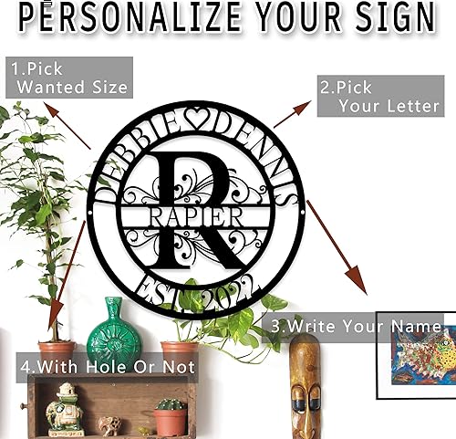 Miniatura 7 de Letrero de metal personalizado, letrero de nombre de metal, arte de pared de metal, decoración de pared con monograma, decoración de pared familiar,