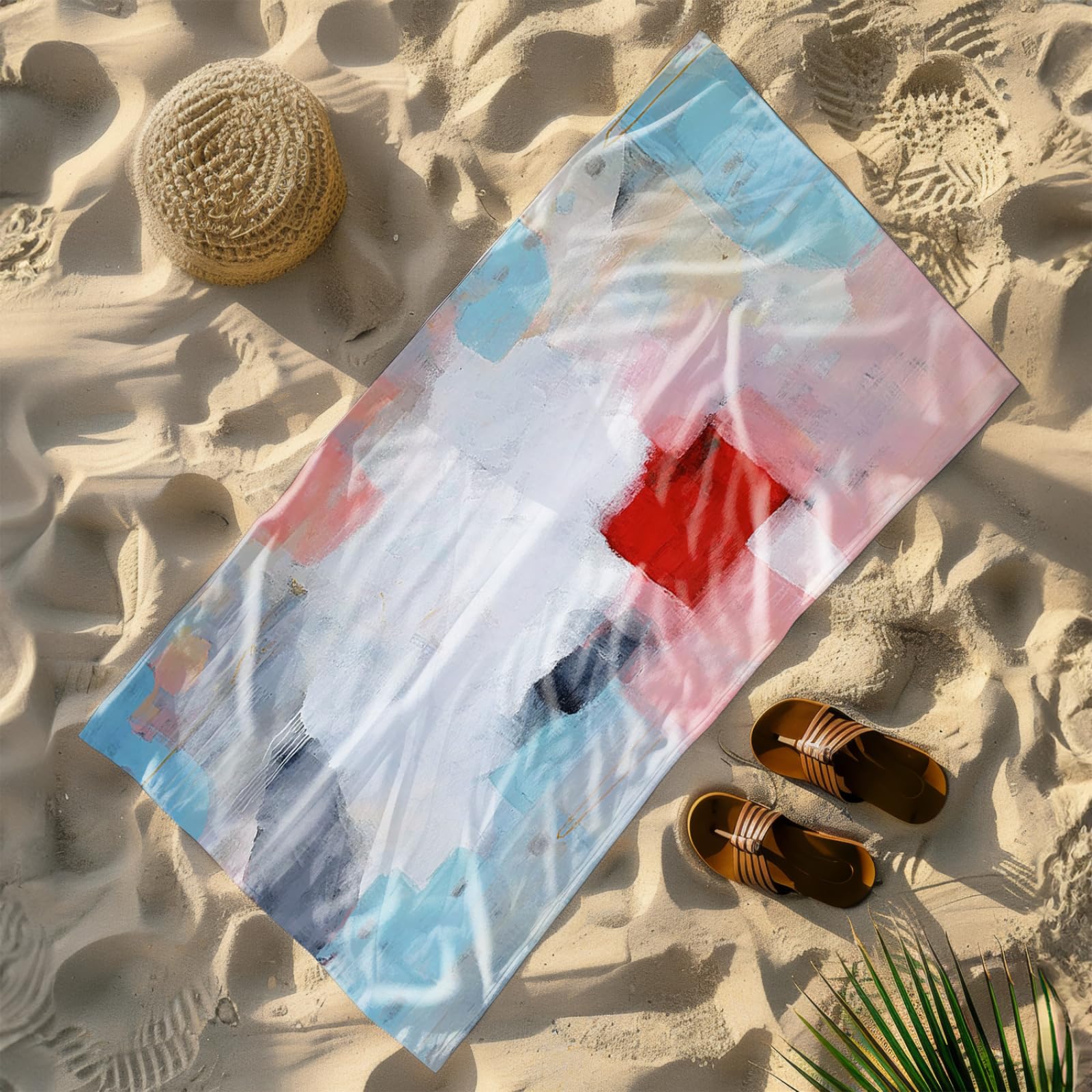 Générique Serviette Microfibre Plage Bleu Clair Rouge