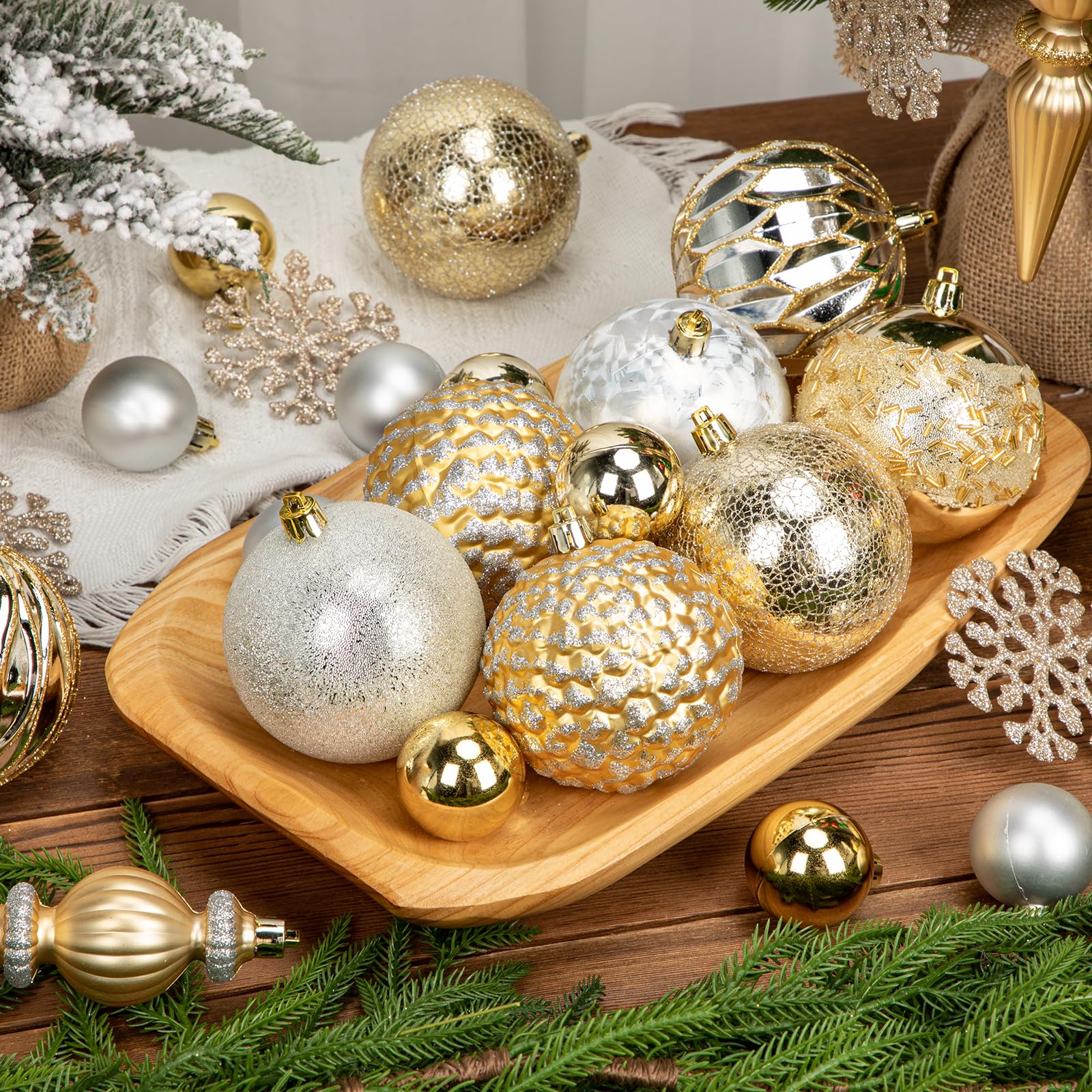 Weihnachtskugeln Set 92-teilig – Bruchsichere Christbaumkugeln Ornamente in Champagne & Silber – Weihnachtsbaumkugeln Weihnachtsdeko für Tannenbaum, Kranz Weihnachtsdekoration