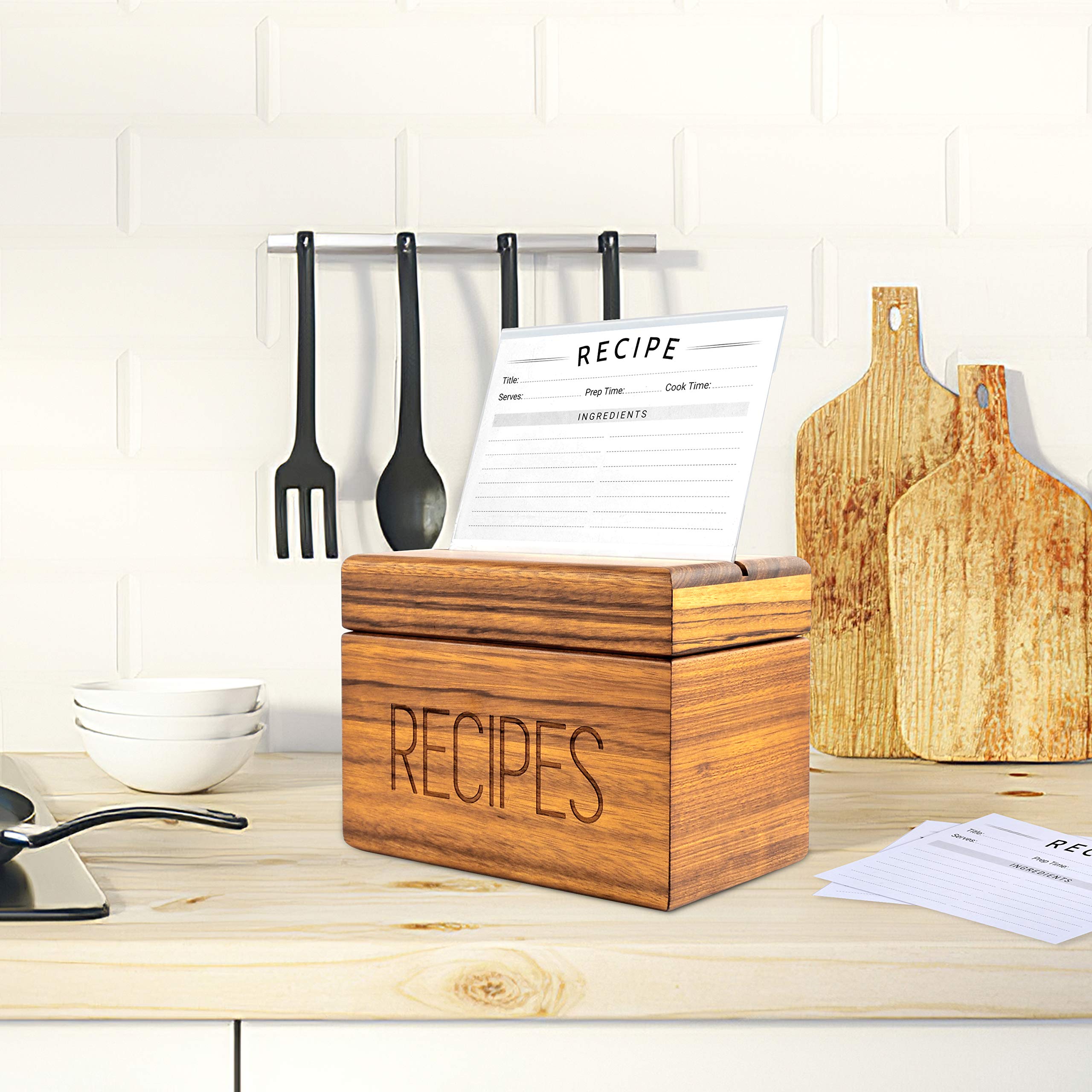 Apace Living Rezeptbox mit Karten und Trennwänden von Apace - Vintage Style Holz 4x6 Rezepthalter Kartenbox - Exklusiv Premier Collection - Für 240 Karten (Zebrano)