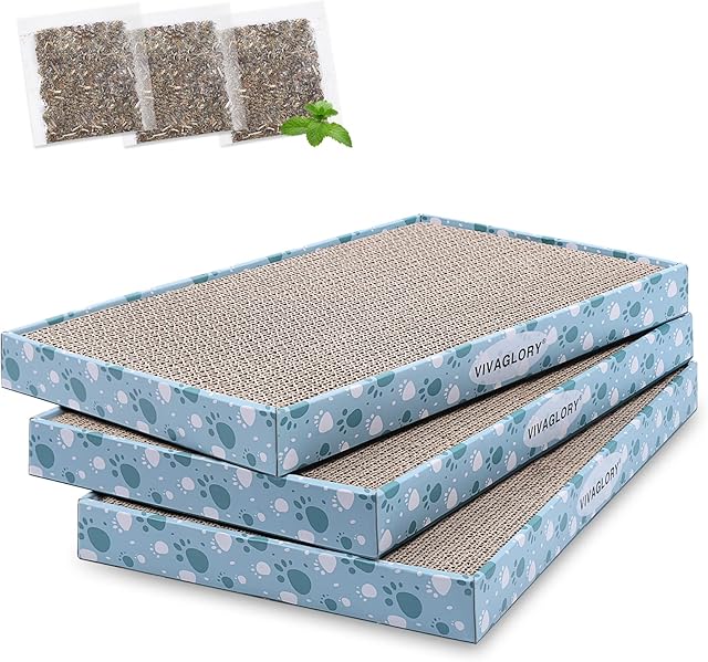 Cat Scratcher Extra Wide with Box of 3 Pack, Reversible Cat Scratching Pad Kitty Corrugated Cardboard Sofa Lounge with Catnip