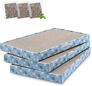 VIVAGLORY Cat Scratcher Padpal Cat Scratching Board, Cardboard Scratcher with Catnip for Indoor, Flat Scratch Board Scratch Pad Cardboard for Kitten, Extra Wide, 3Pack