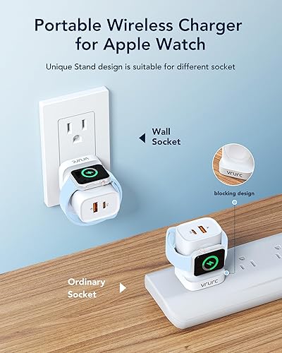 Miniatura 3 de VRURC Cargador para iPhone y Apple Watch, bloque de carga rápida USB C de 20 W, adaptador de viaje compacto 3 en 1 con 2 puertos para iPhone