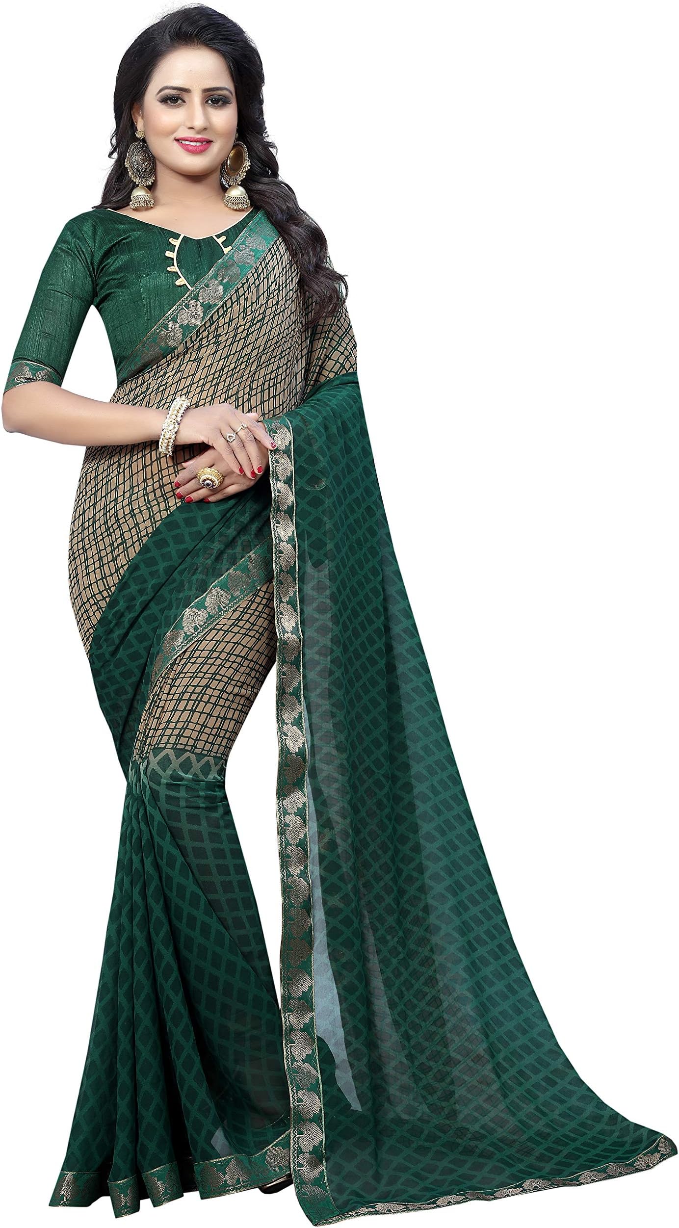 Hinayat Fashion Women's Chiffon Saree(HNT01SRI542_Green)