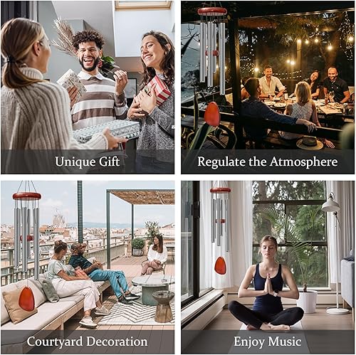 Vista 171 de Campanillas de viento grandes de aluminio de 37 pulgadas para crear un ambiente zen, adecuadas para exteriores, con atrapador de viento, adecuadas