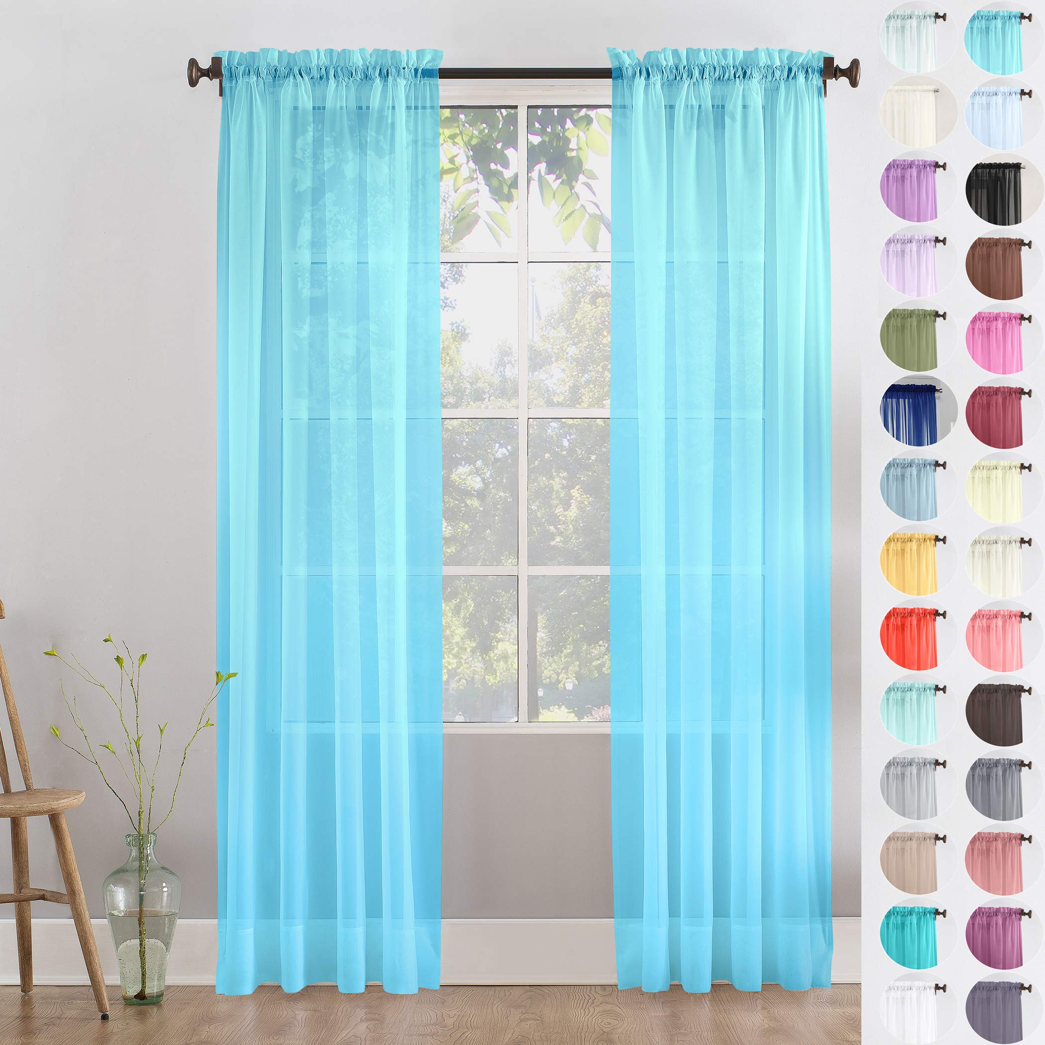Megachest a pair of slot top voile curtains (Angel Blue, 56" wideX36 drop 2 Panels) โ image 1