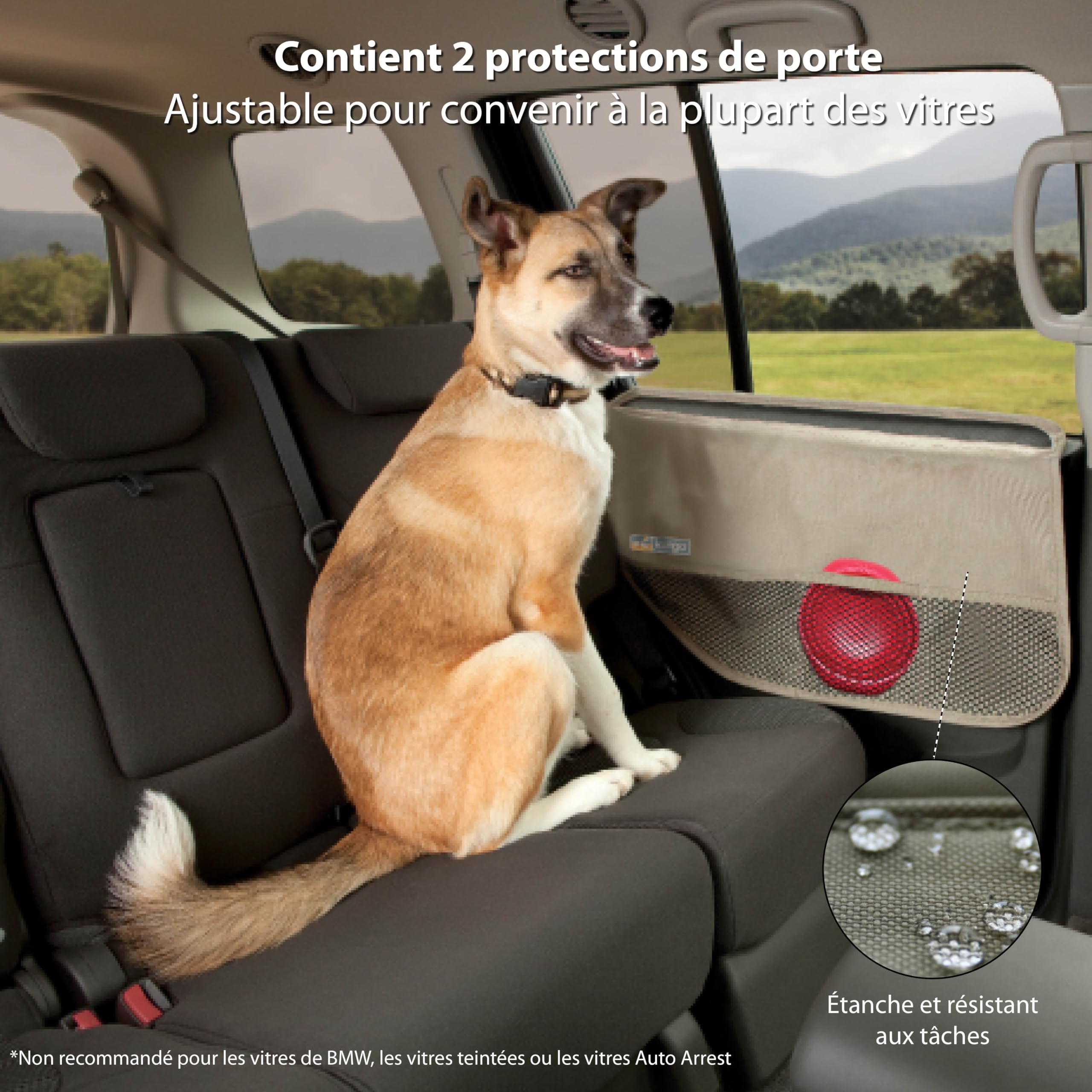 Kurgo Housse de porte de voiture pour chiens, protège les portes de voiture des griffes de chien et de la saleté, avec poches, taille réglable, noir
