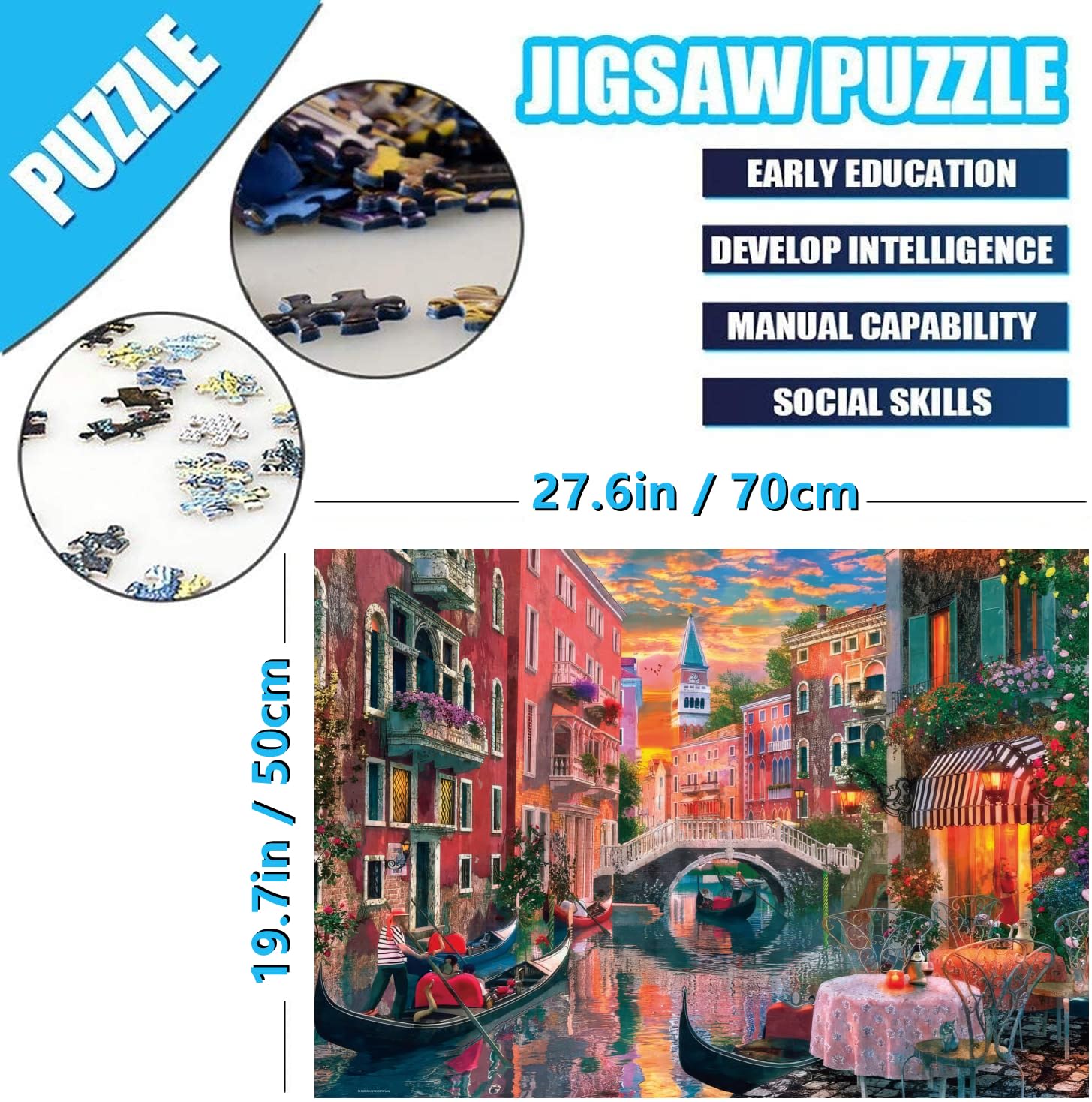 AveJoys Jigsaw Puzzles for Adults 1000 Piece Twilight in Venice 27.56 x 19.69 Inch Jigsaw Puzzle for Adults Educational Game 1000 Pieces Venice Puzzles for Adult - Image 4
