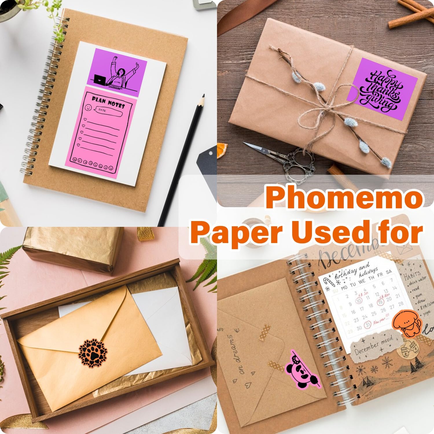 Phomemo Colorful Thermal Sticker Paper T02/M02X/Y02C/Q02 Pocket Printer, Black Character on Purpple/Pink/Orange, 50mm x 3.5m, Diameter 30mm, 3 Rolls - Image 4