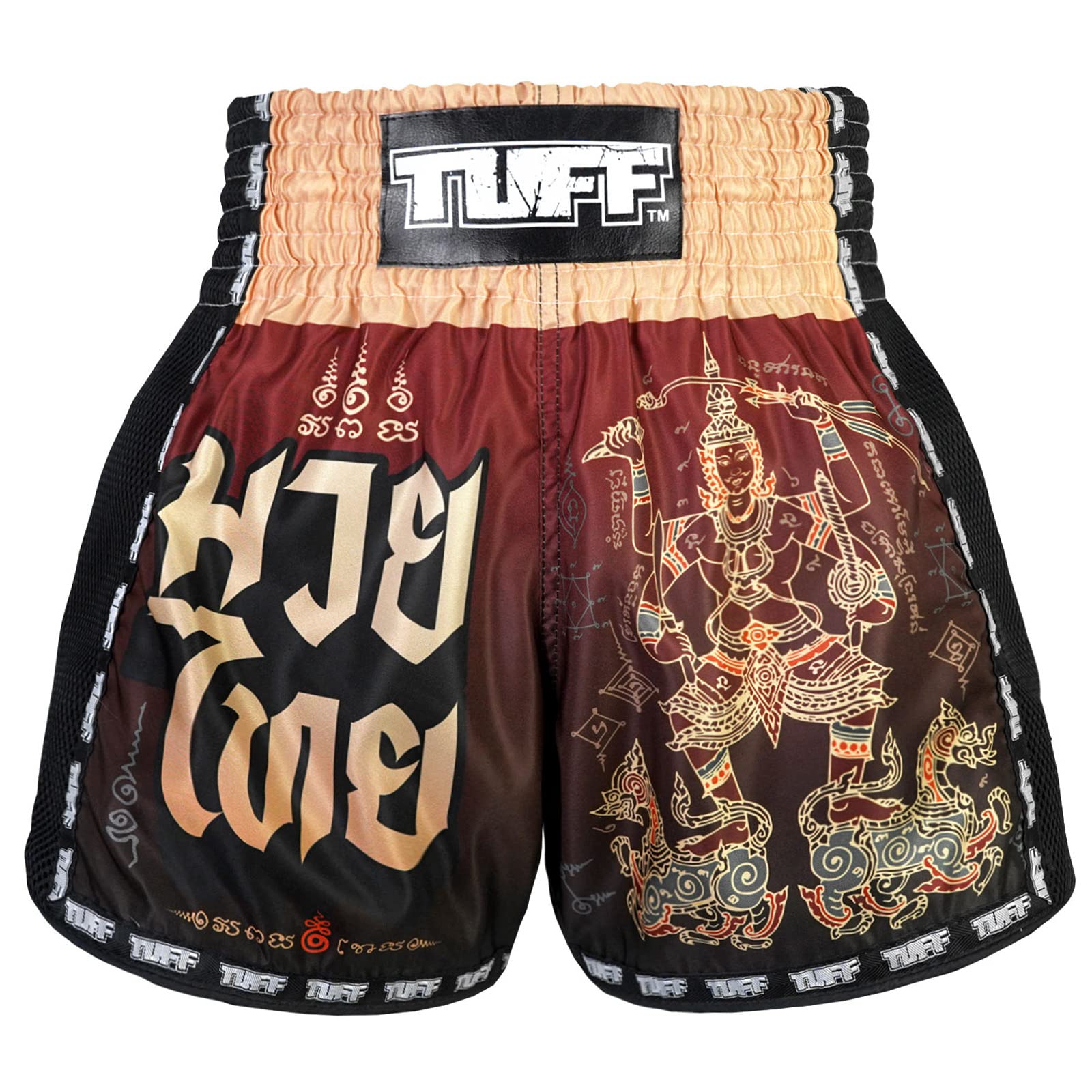 TUFF Sport Brown MSC101 Yant Narai Muay Thai Shorts