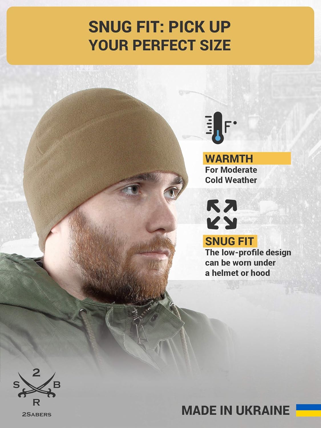 2SBR 2SABERS Fleece Winter Warm Watch Cap - Mens Outdoor Cold Weather Skull Beanie Hat Black - Image 3