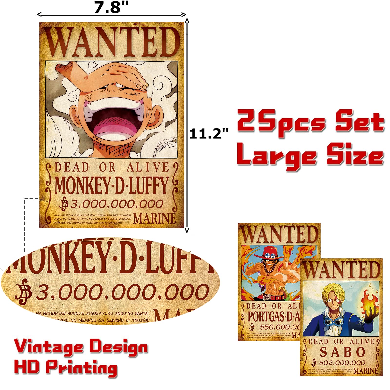 vegala Set of 25 Anime Straw Hat Pirates Wanted Posters 11.2×7.8